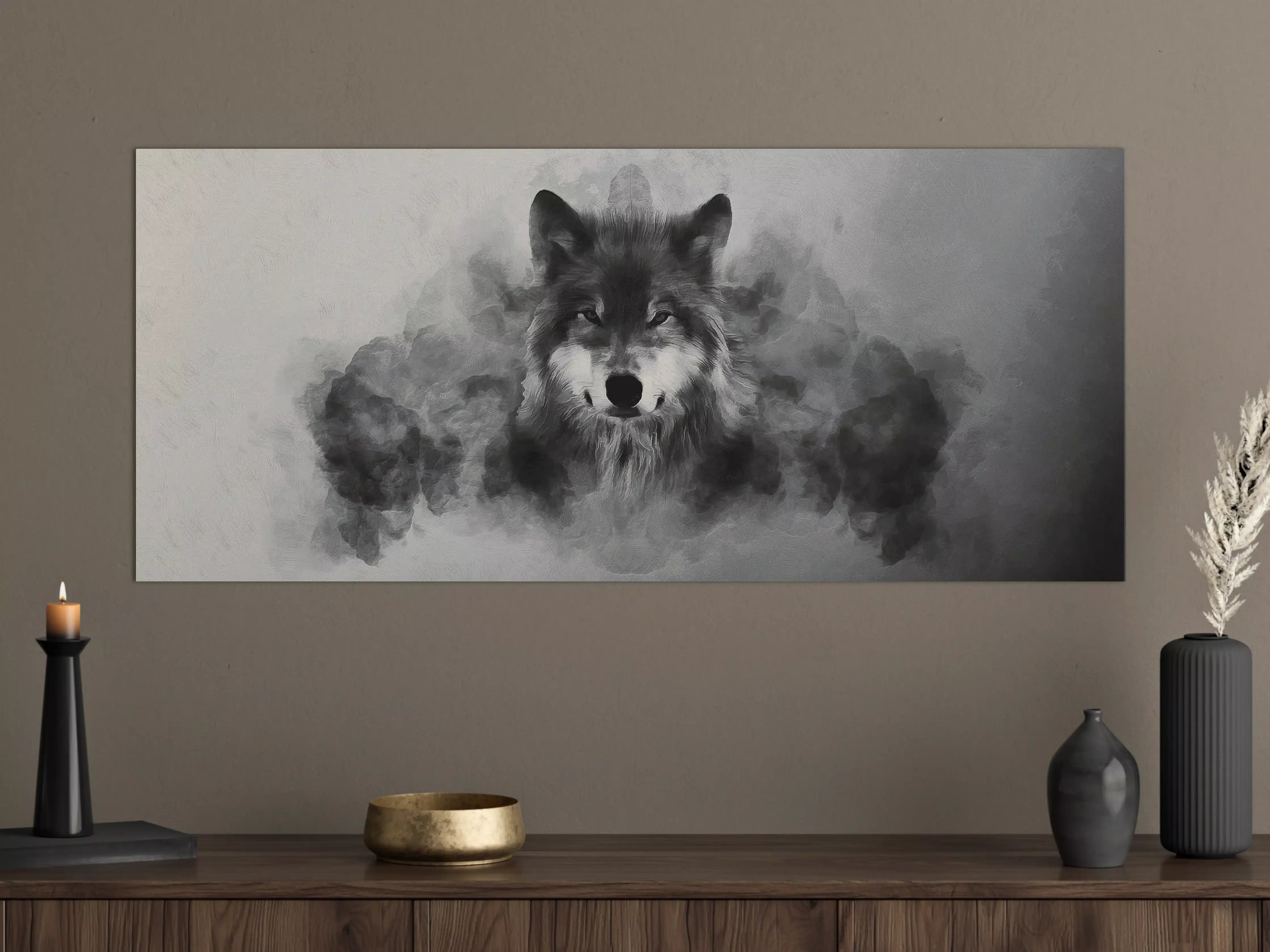 Große Wandbilder - Schönes Wolfsportrait in Grautönen
