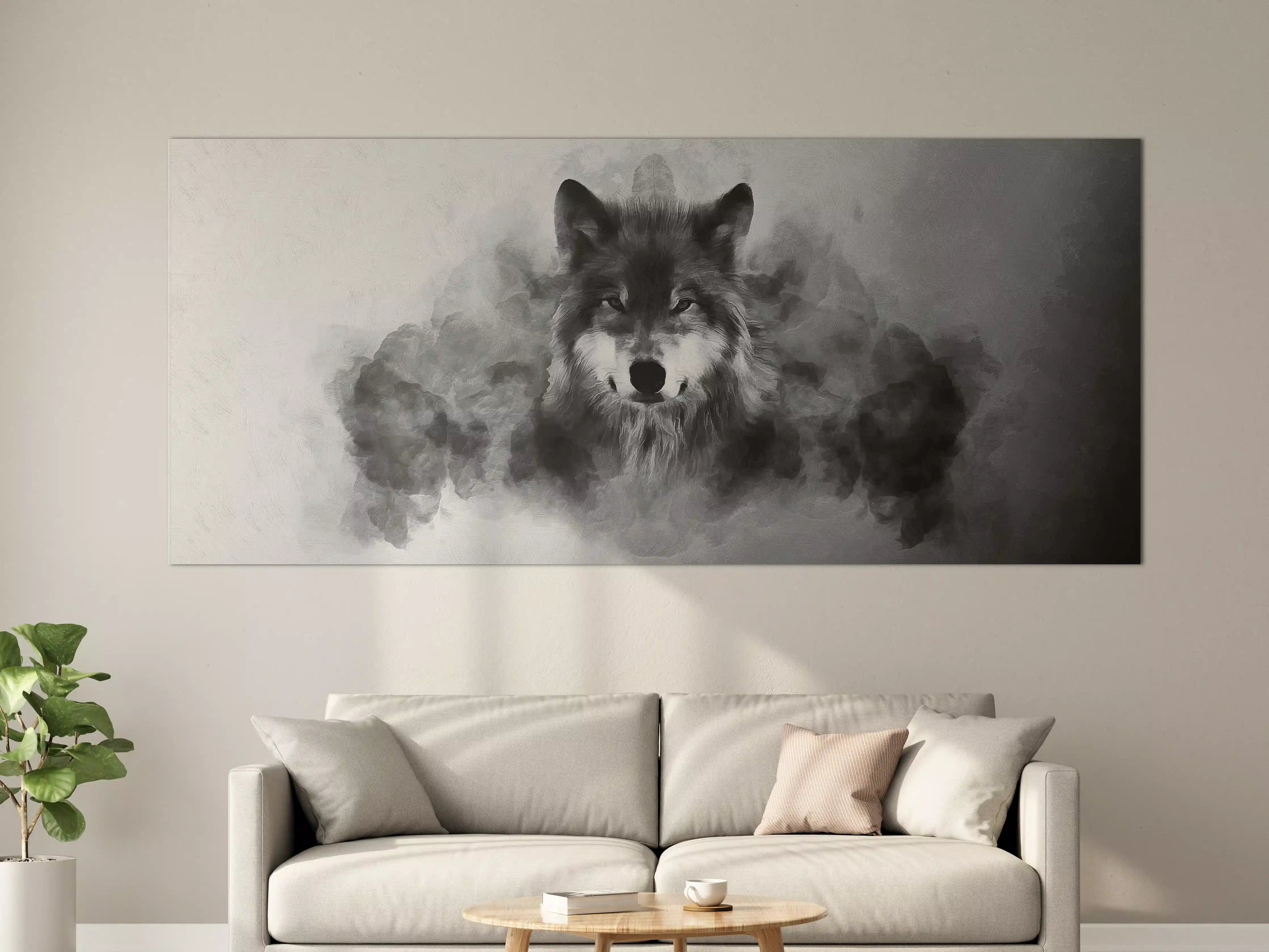 Große Wandbilder - Schönes Wolfsportrait in Grautönen