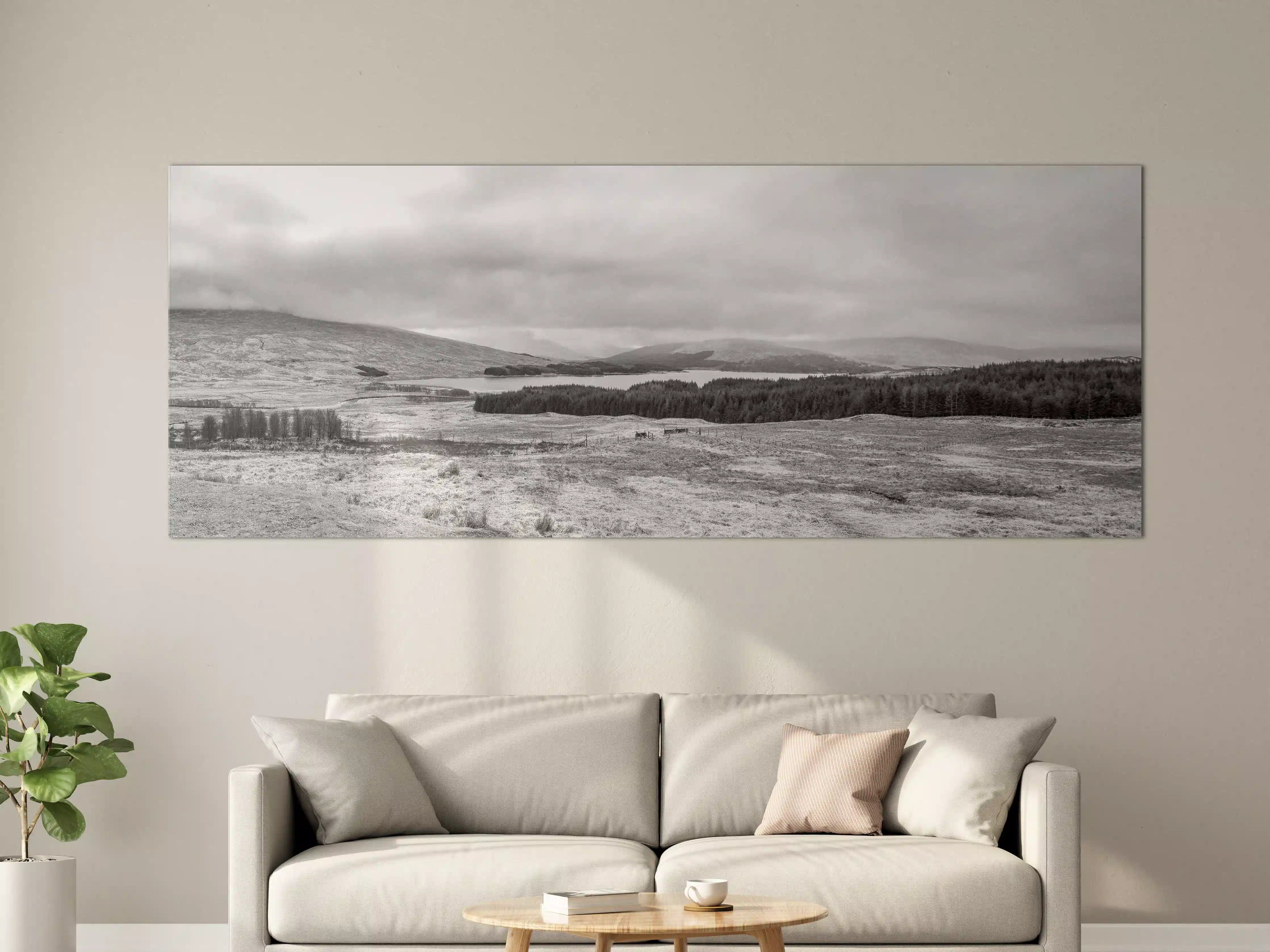 Große Wandbilder - Schottische Highlands Panorama BW