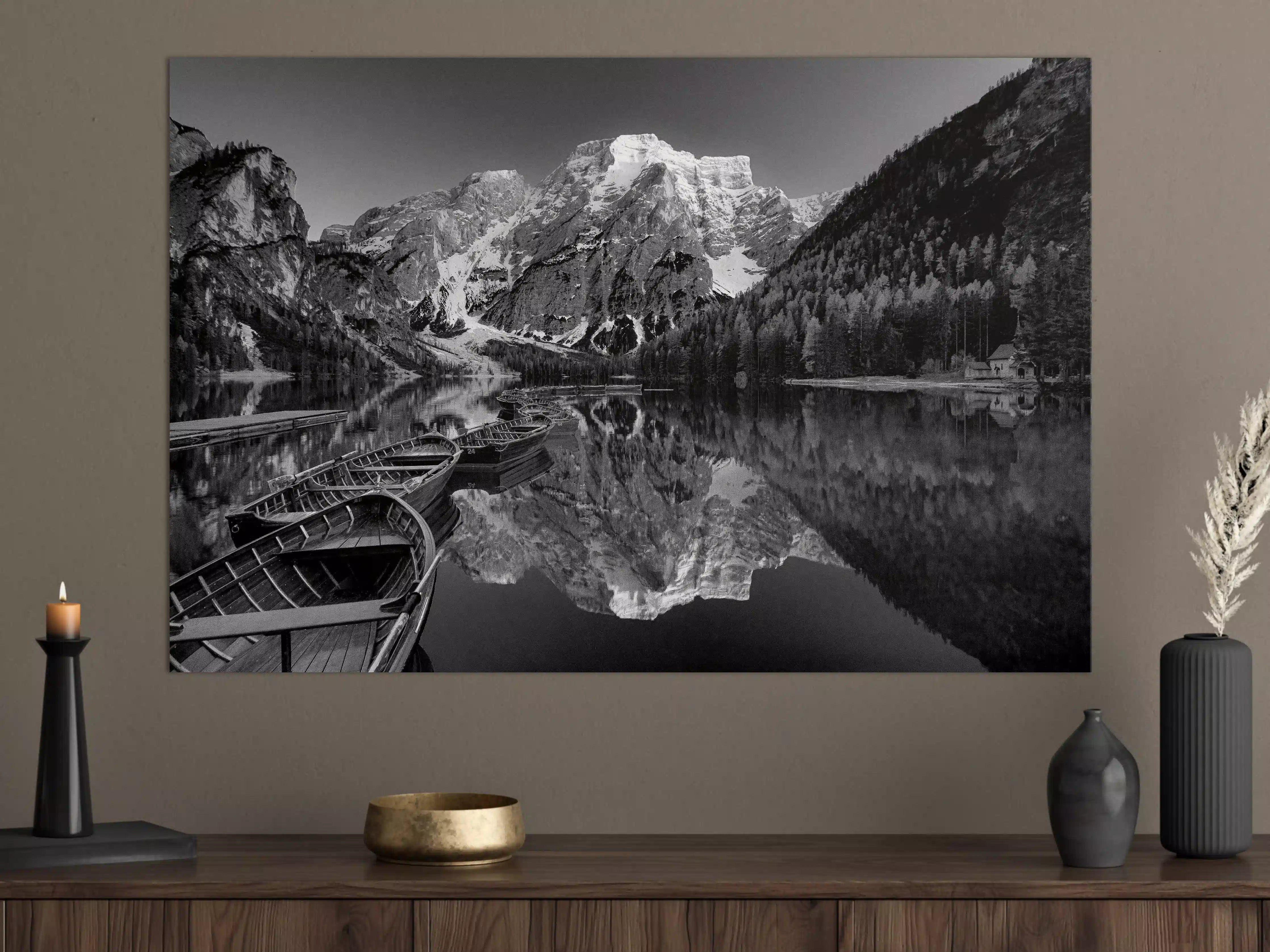 Große Wandbilder - Schwarz-Weiß Bergsee Idylle