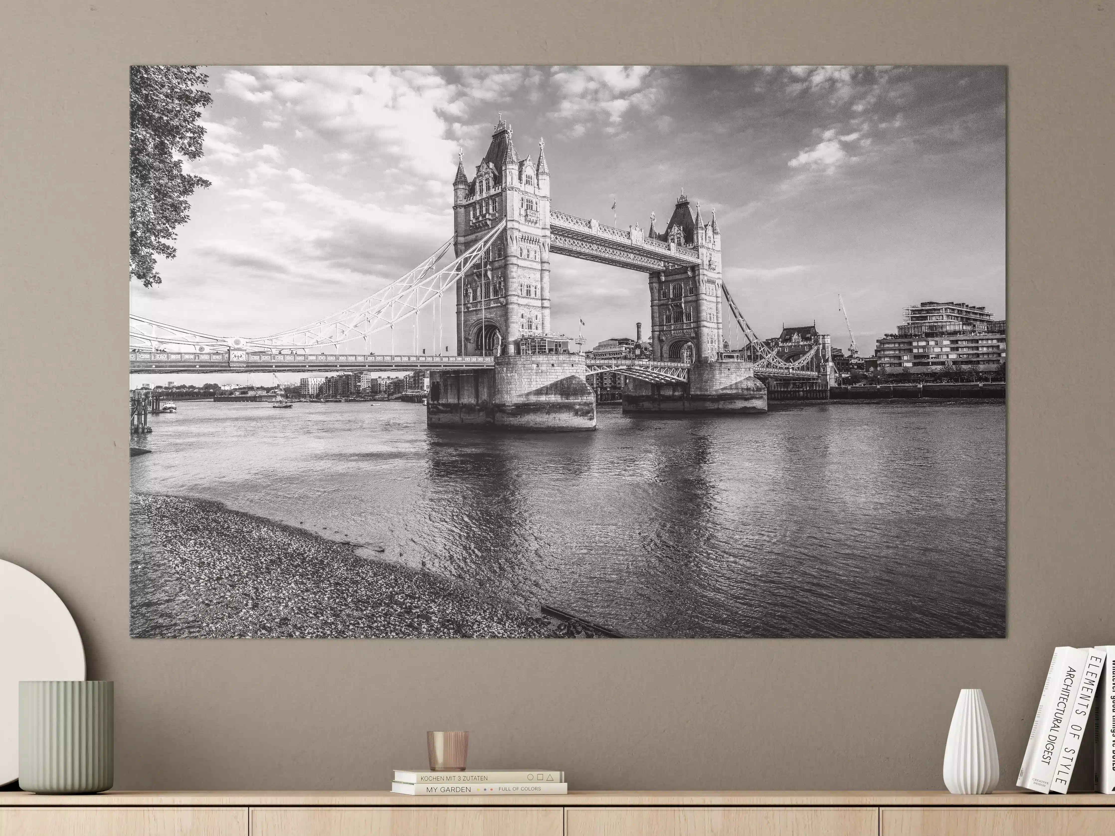 Große Wandbilder - Schwarz-Weiß-Bild der Tower Bridge in London