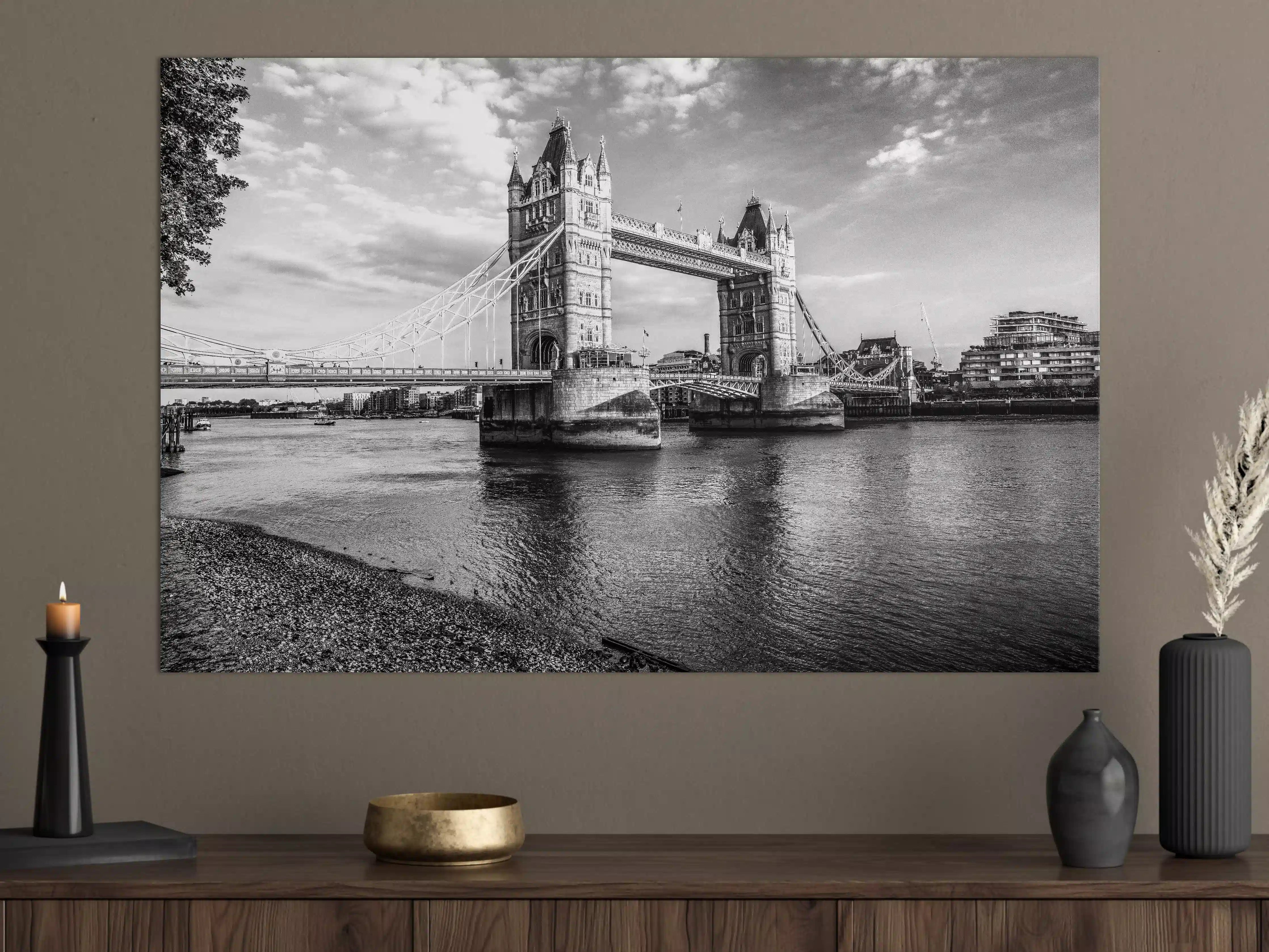 Große Wandbilder - Schwarz-Weiß-Bild der Tower Bridge in London