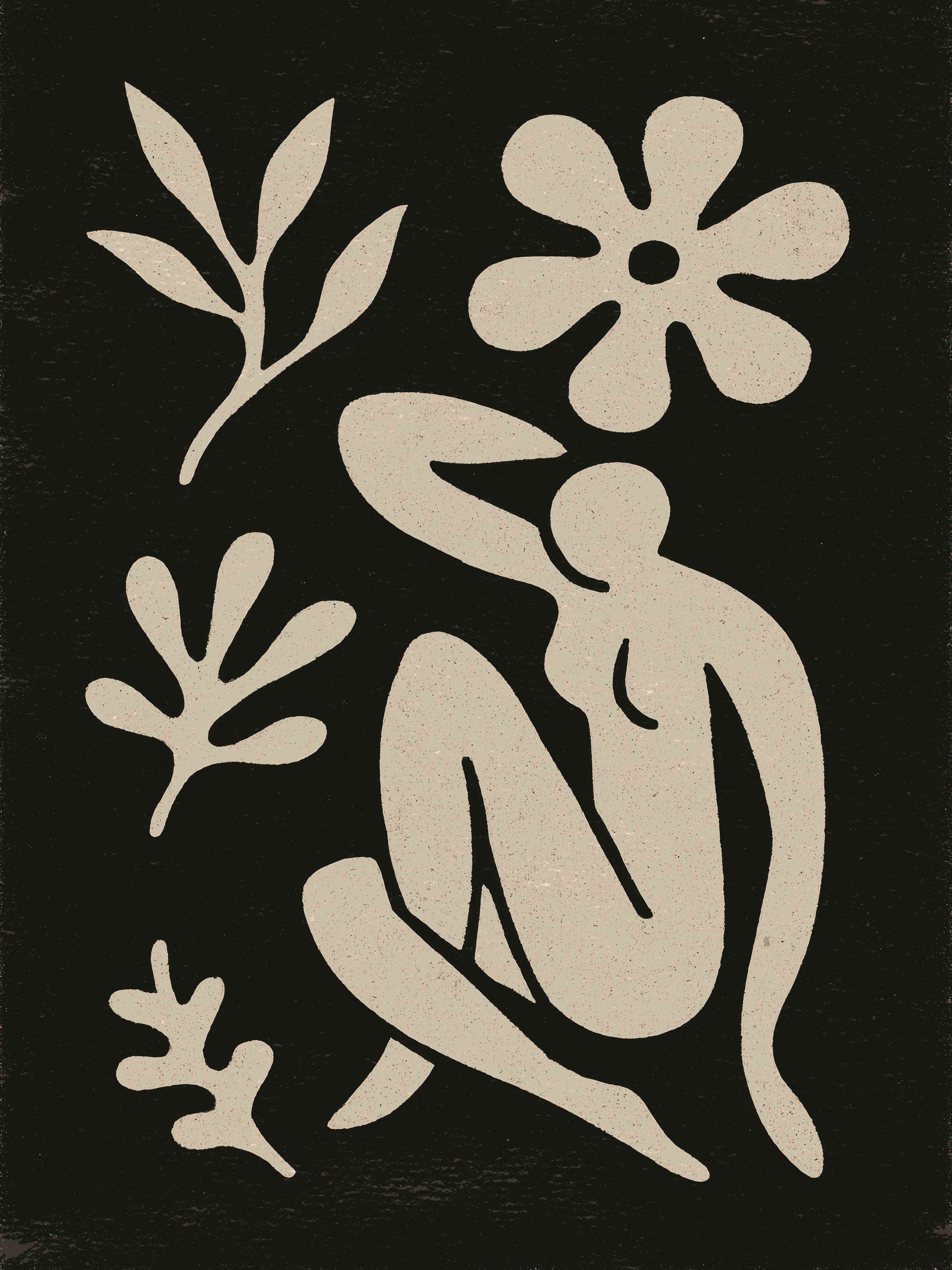 Große Wandbilder-Schwarz-Weiß Blumenskizze mit weiblicher Figur