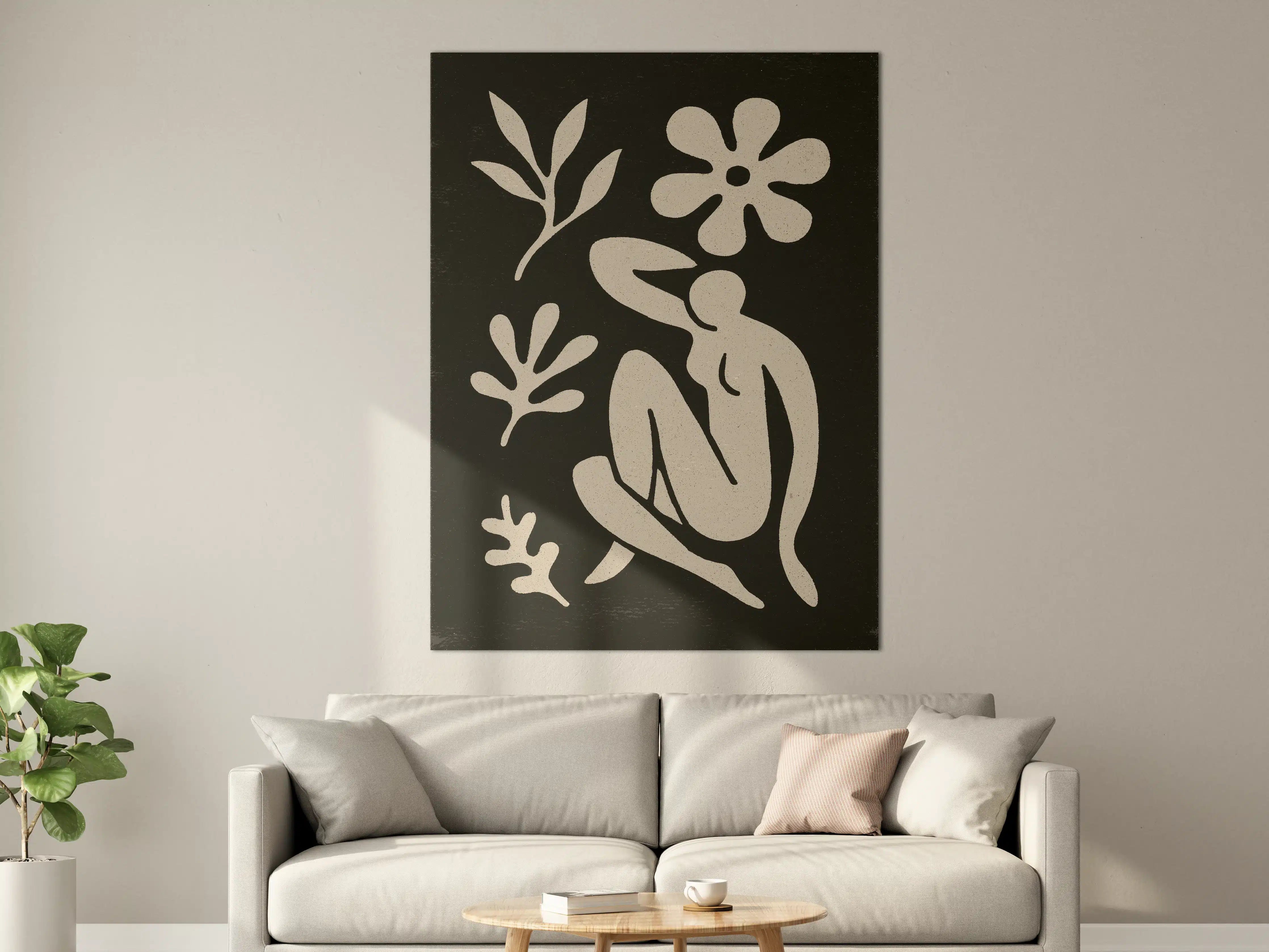 Große Wandbilder - Schwarz-Weiß Blumenskizze mit weiblicher Figur
