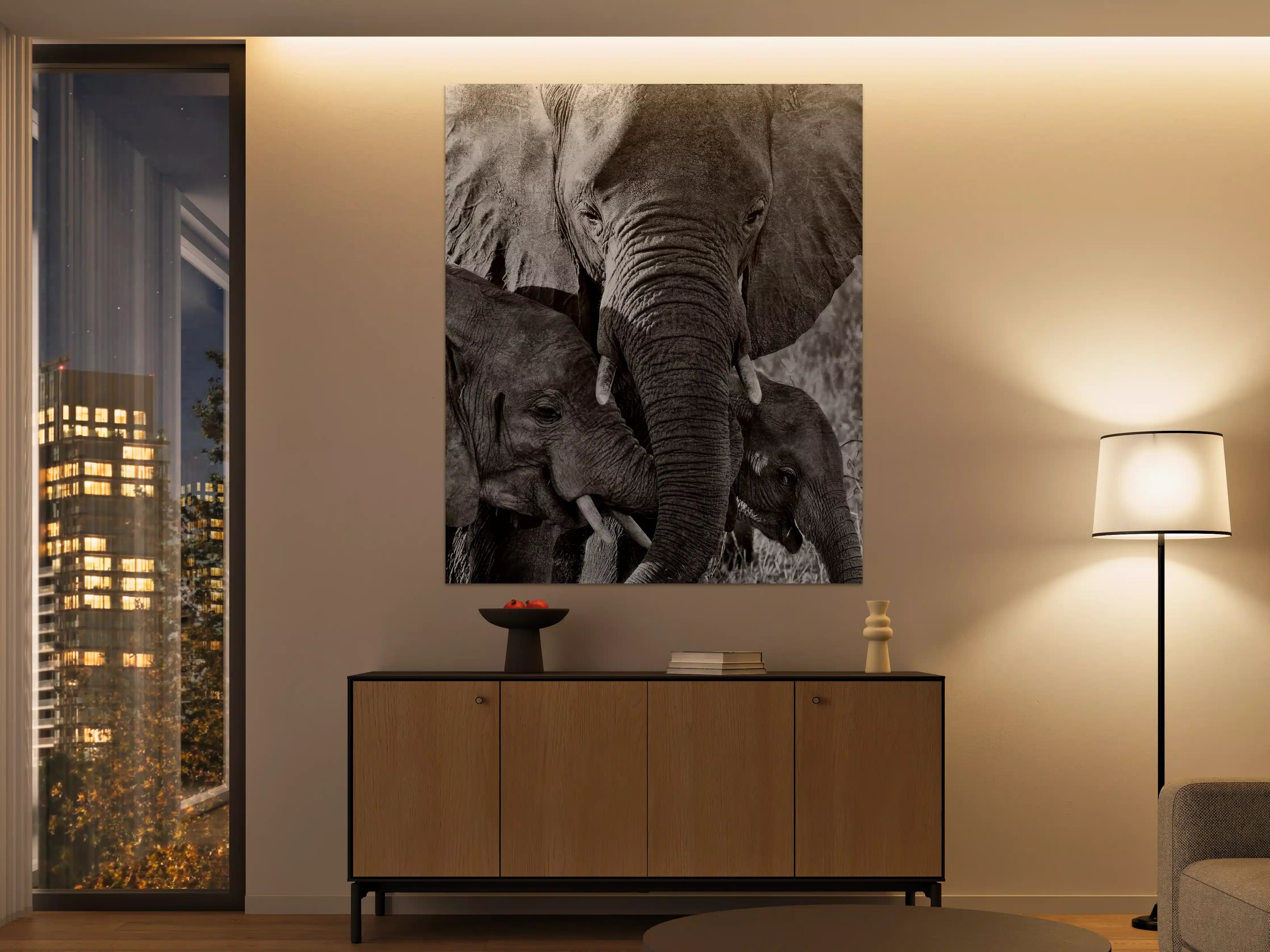 Große Wandbilder - Schwarz-Weiß Elefantenjagd