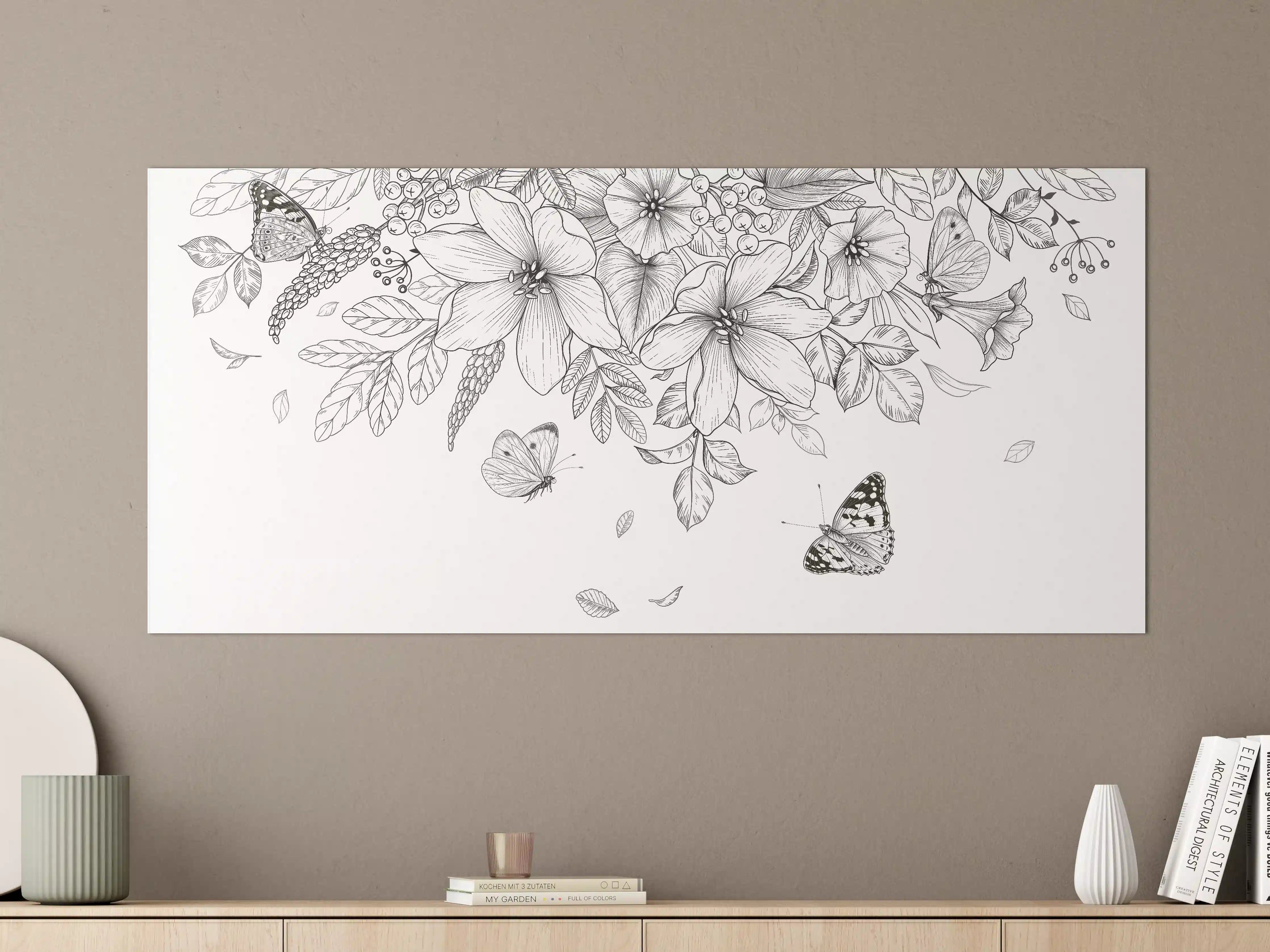 Große Wandbilder - Schwarz-Weiß Floralzeichnung