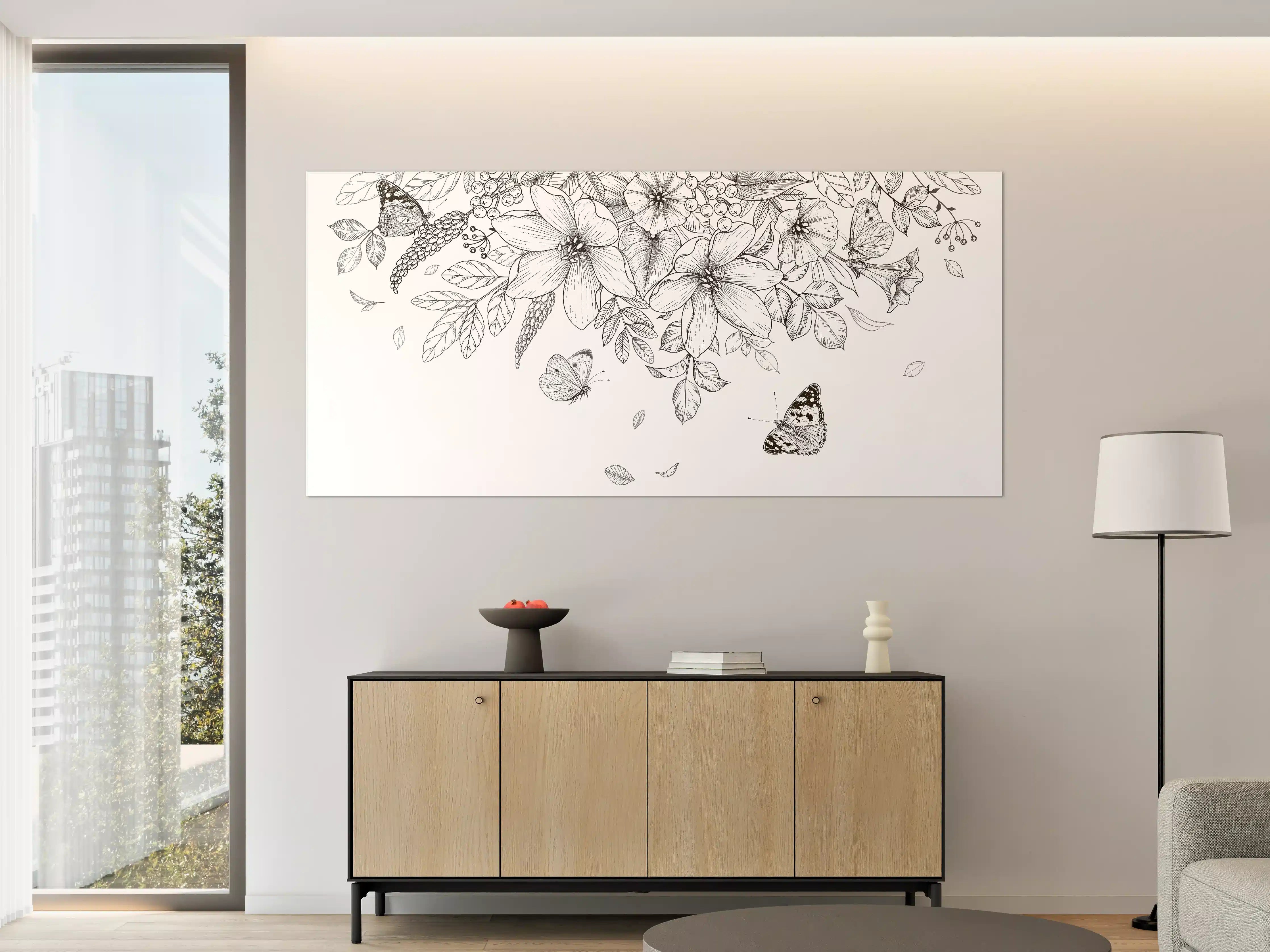 Große Wandbilder - Schwarz-Weiß Floralzeichnung