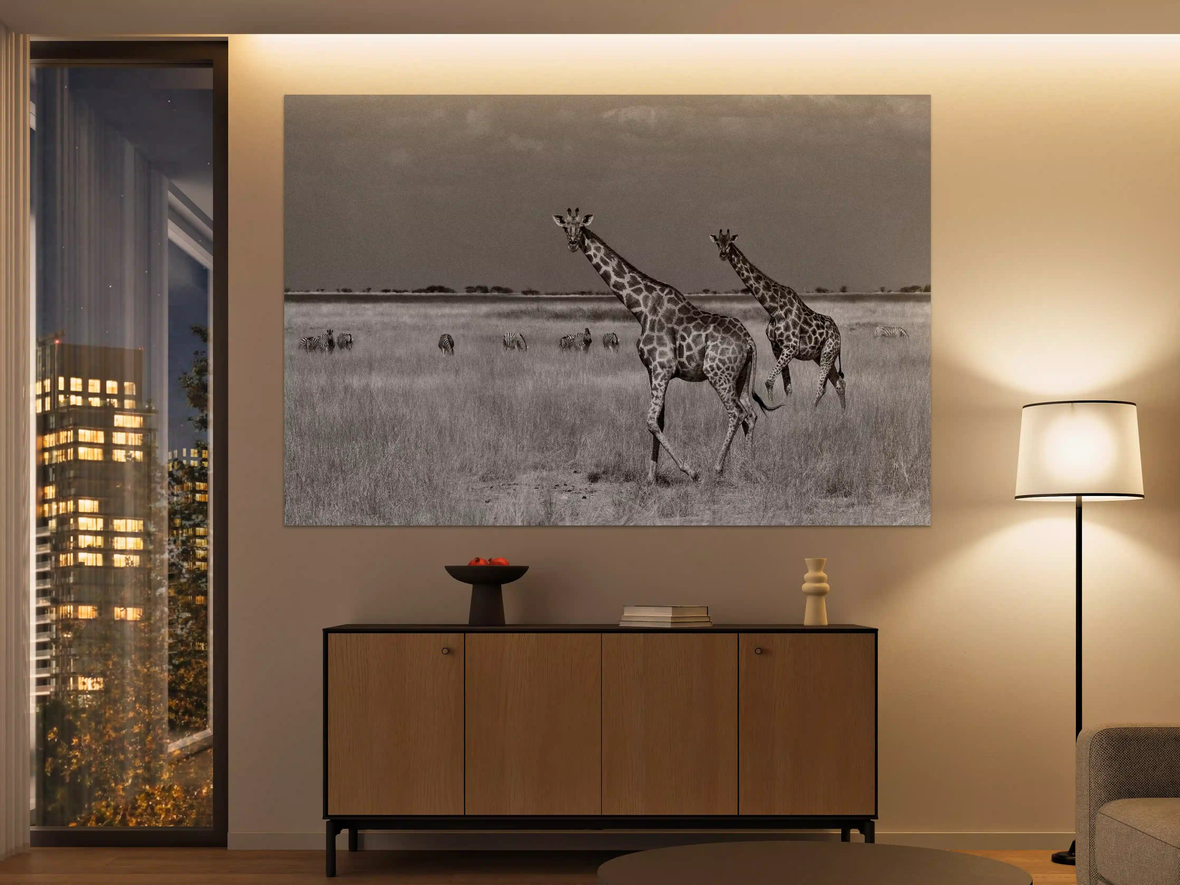Große Wandbilder - Schwarz-Weiß-Giraffen in der Steppe