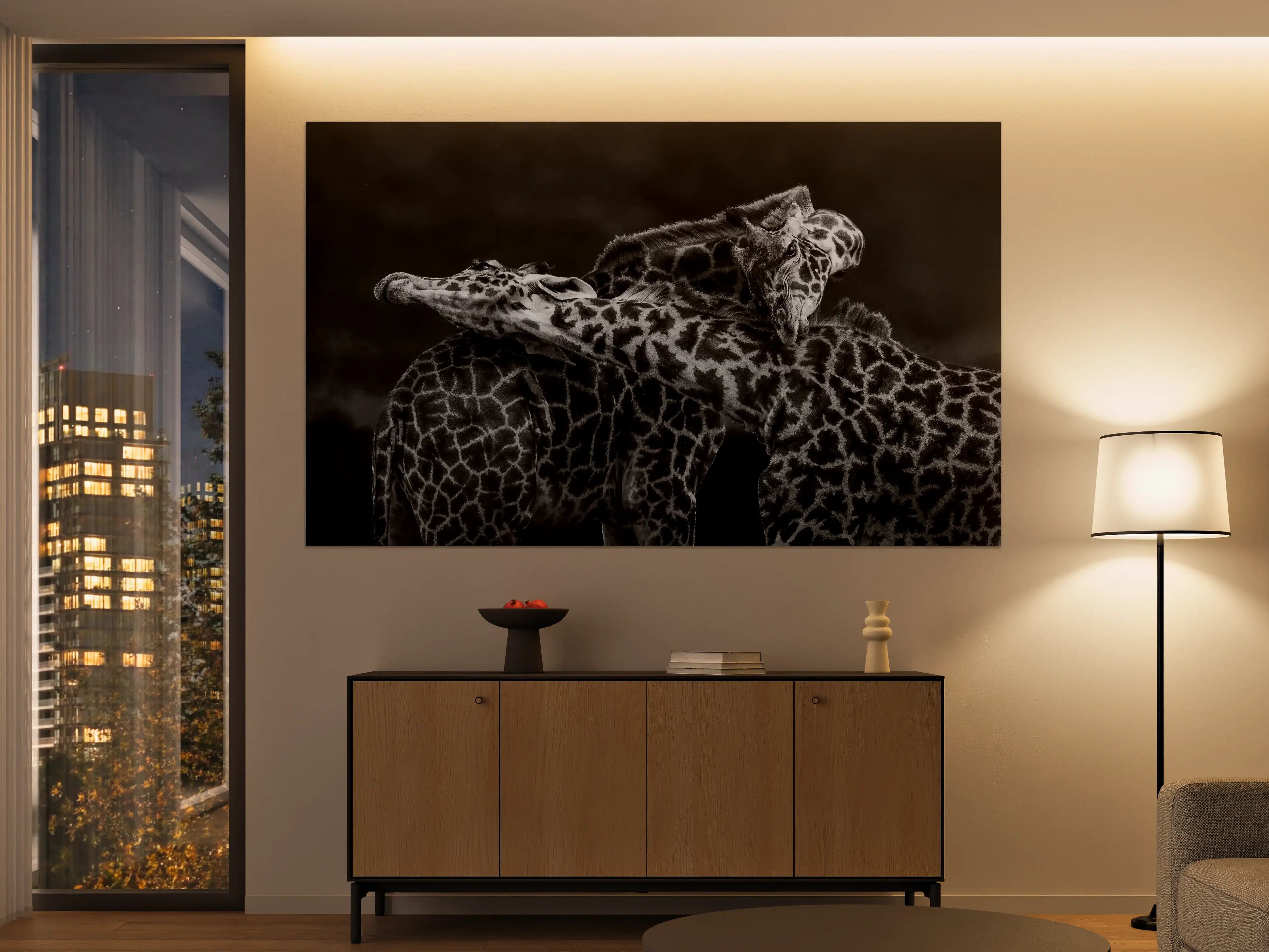 Große Wandbilder - Schwarz-Weiß-Giraffen in inniger Umarmung