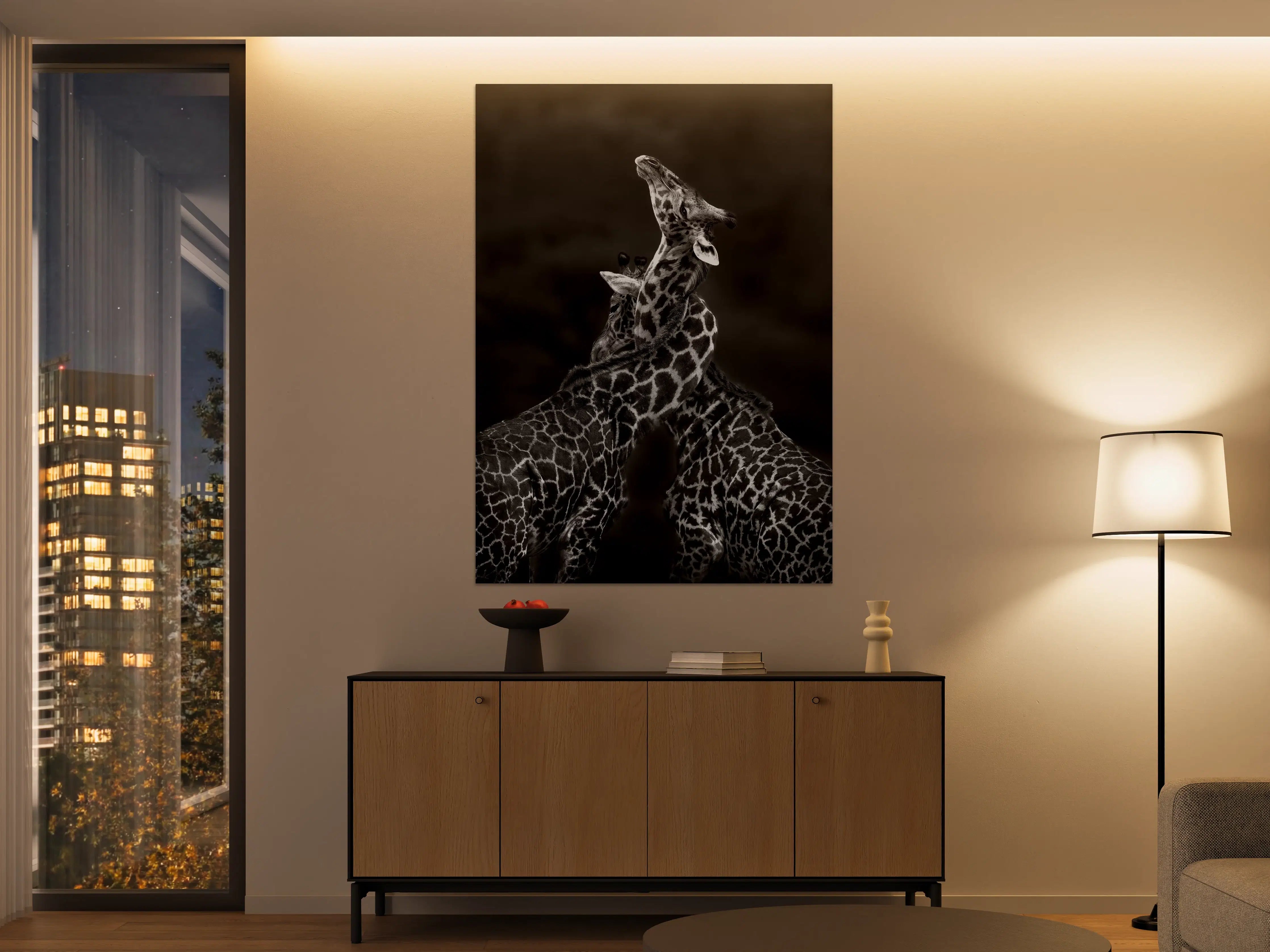 Große Wandbilder - Schwarz-Weiß-Giraffen in natürlicher Pose