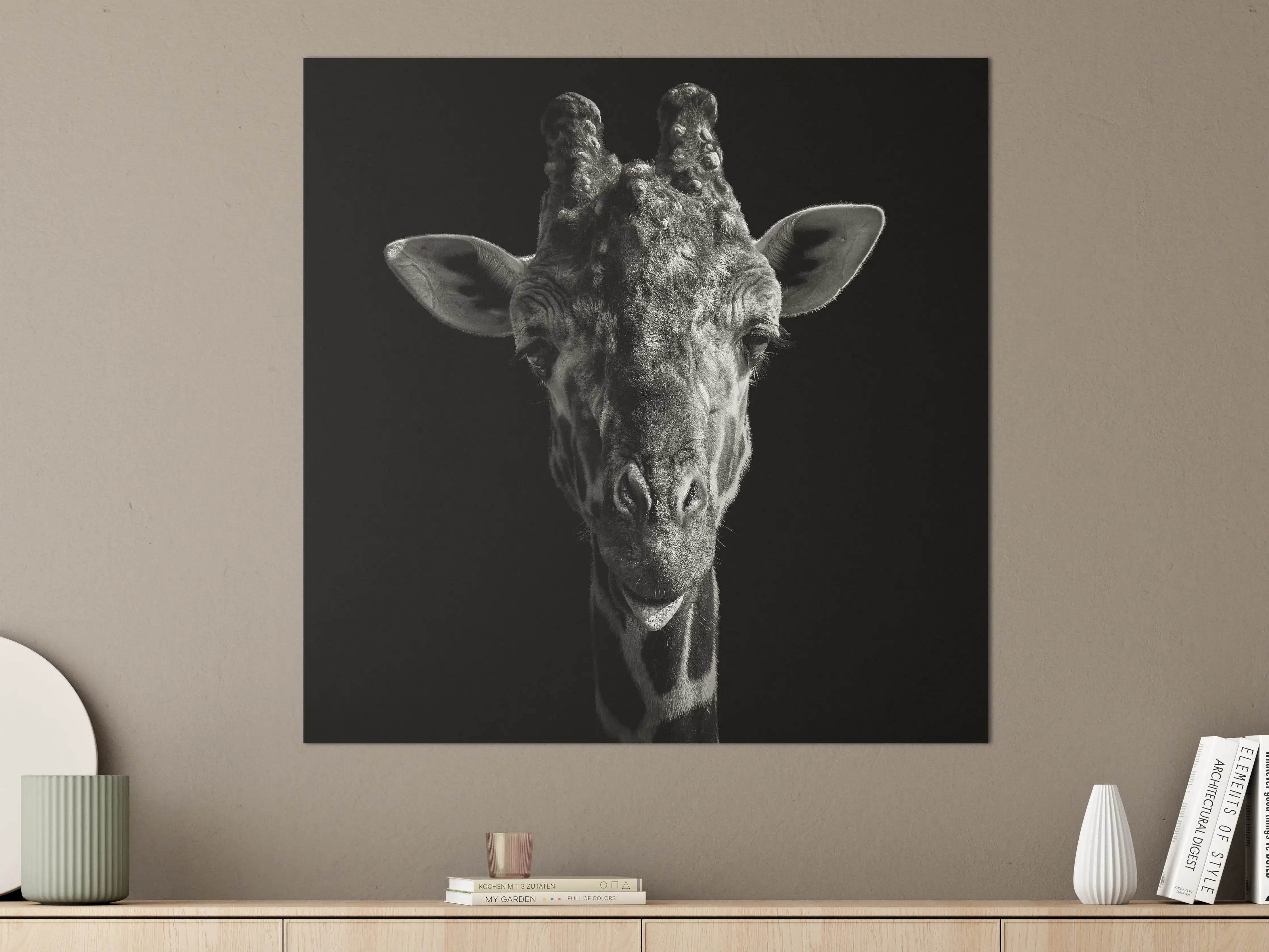 Große Wandbilder - Schwarz-Weiß-Giraffenporträt