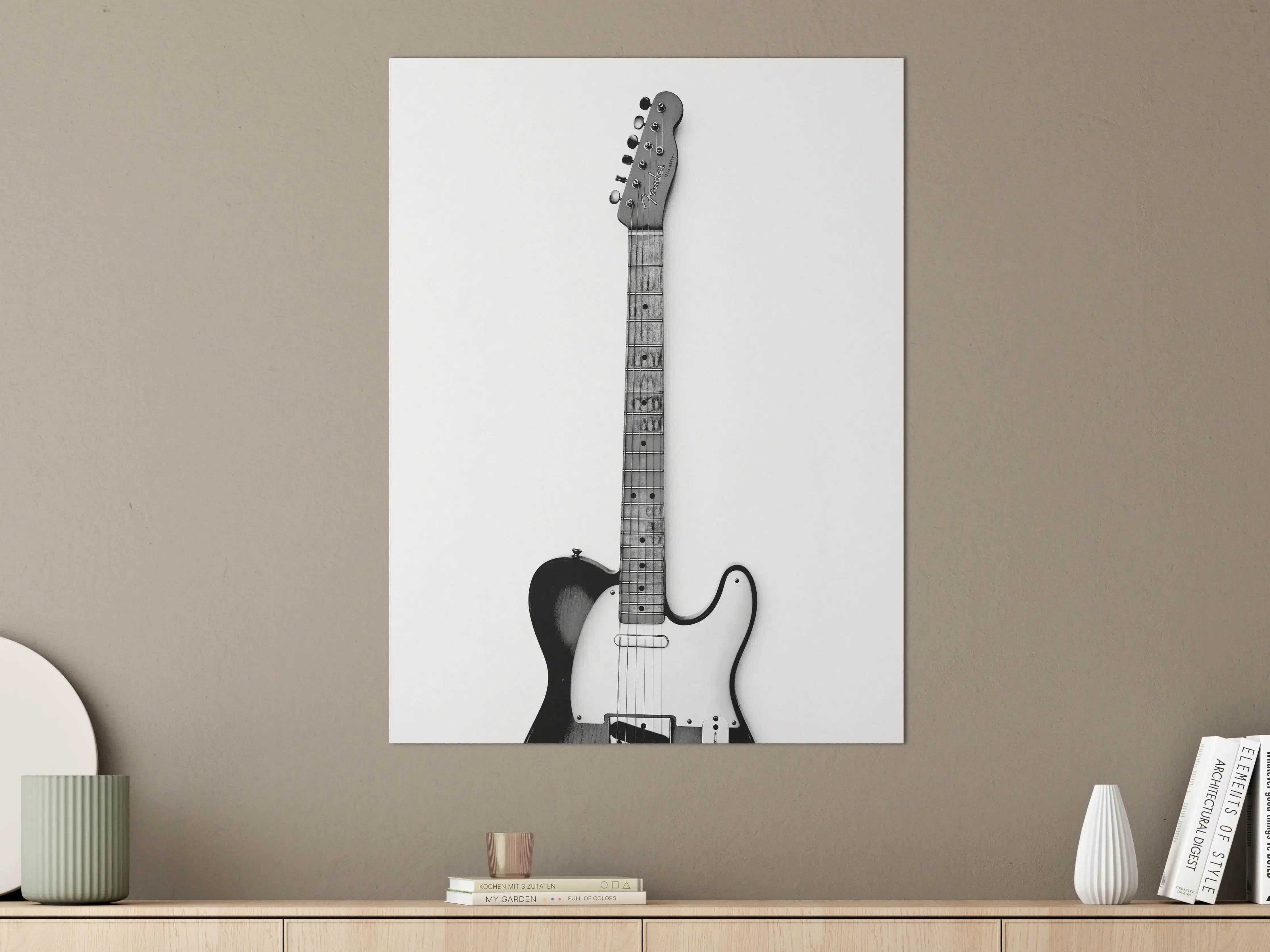 Große Wandbilder - Schwarz-Weiß-Gitarre mit Holzgriff