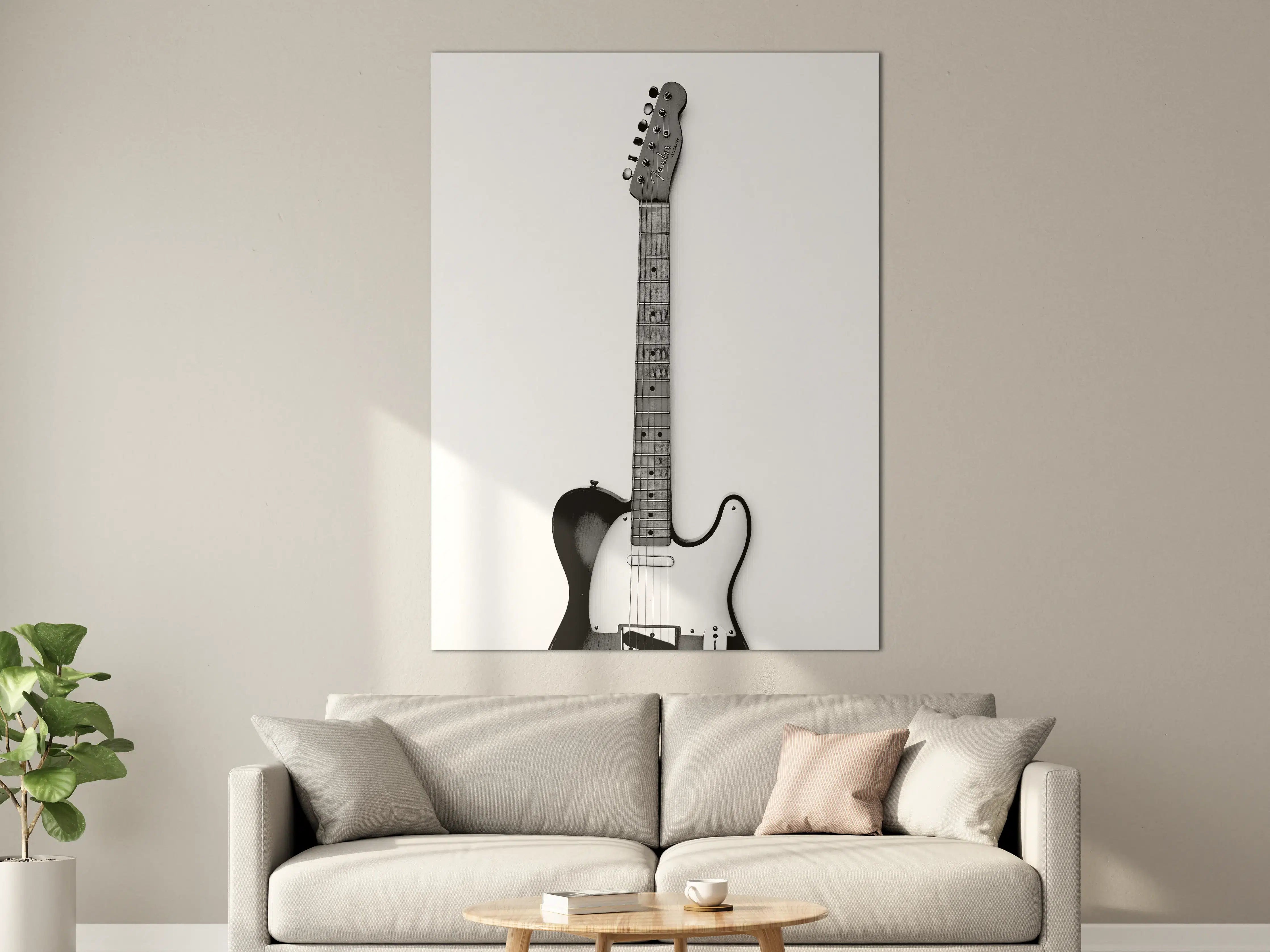 Große Wandbilder - Schwarz-Weiß-Gitarre mit Holzgriff