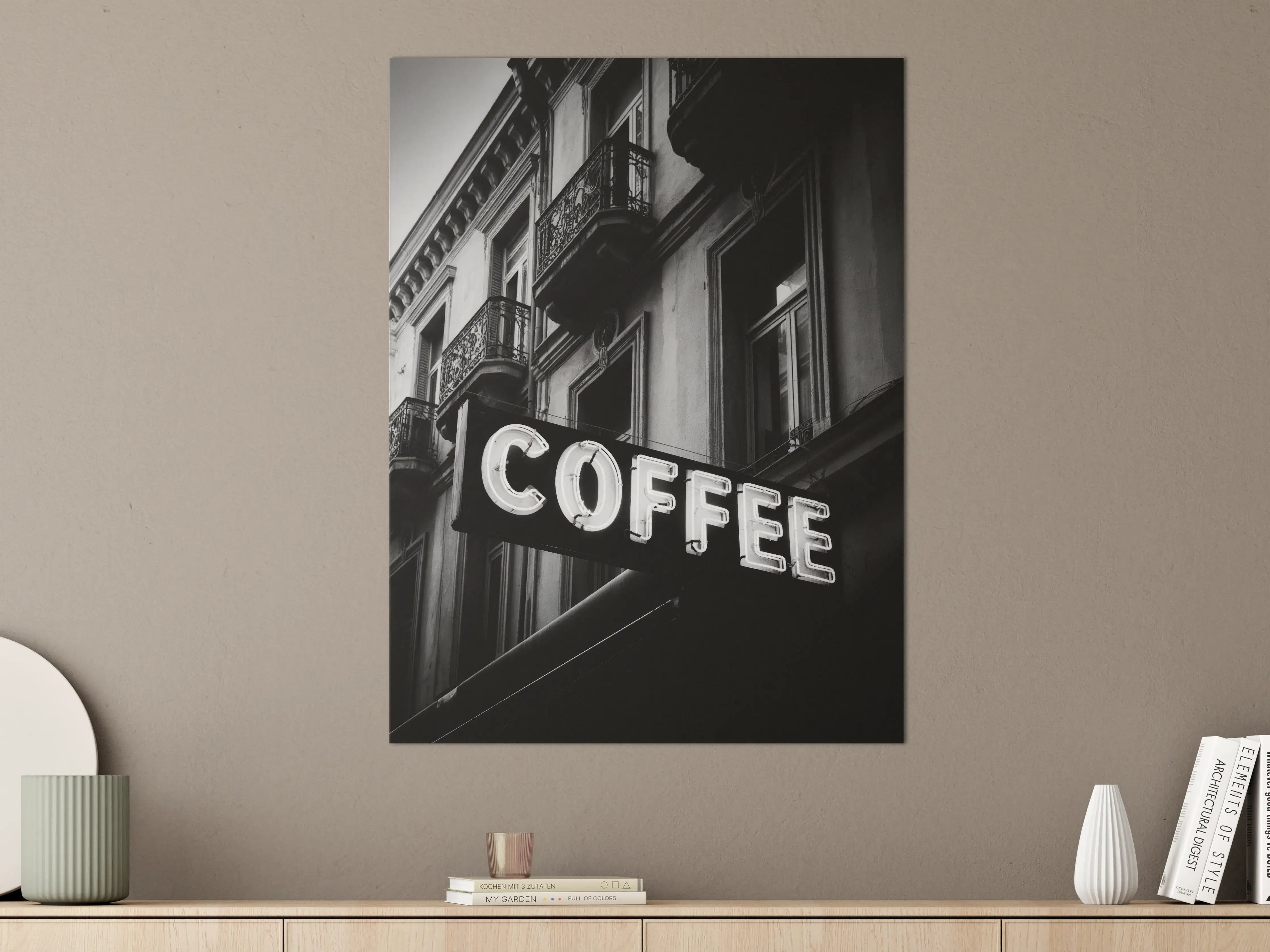 Große Wandbilder - Schwarz-Weiß Kaffee-Schild