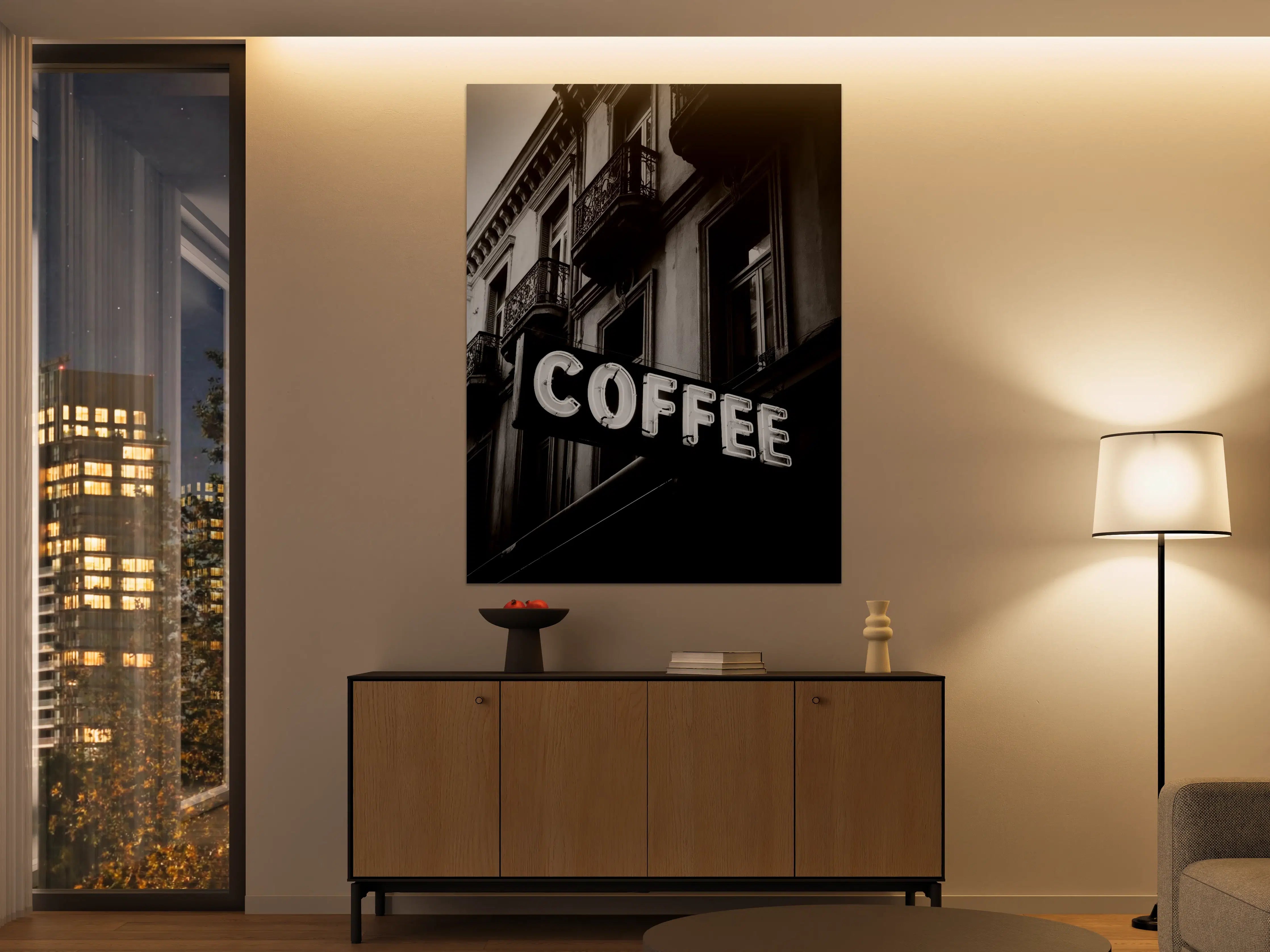 Große Wandbilder - Schwarz-Weiß Kaffee-Schild
