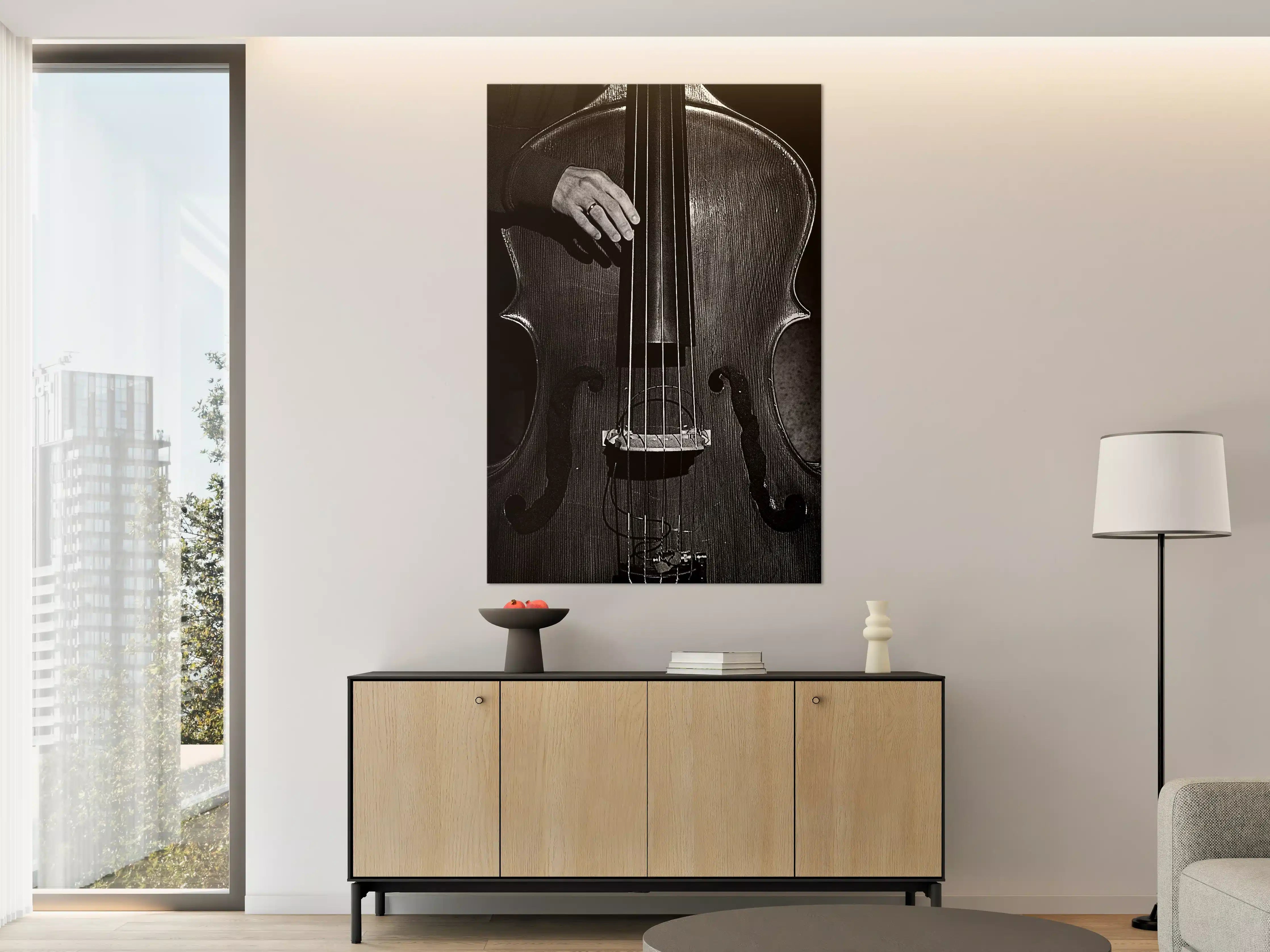 Große Wandbilder - Schwarz-Weiß-Kontrast: Musiker mit Cello