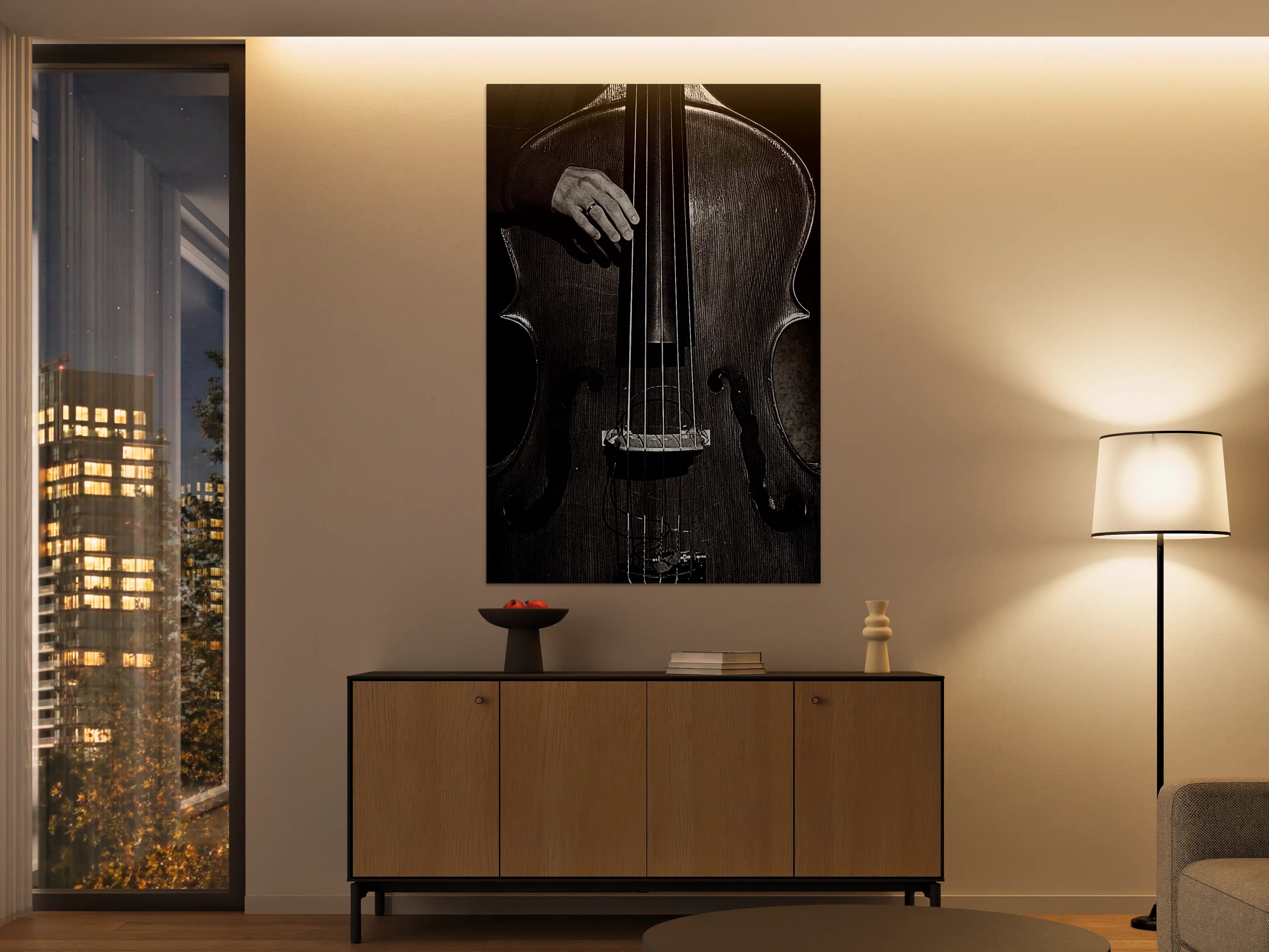 Große Wandbilder - Schwarz-Weiß-Kontrast: Musiker mit Cello