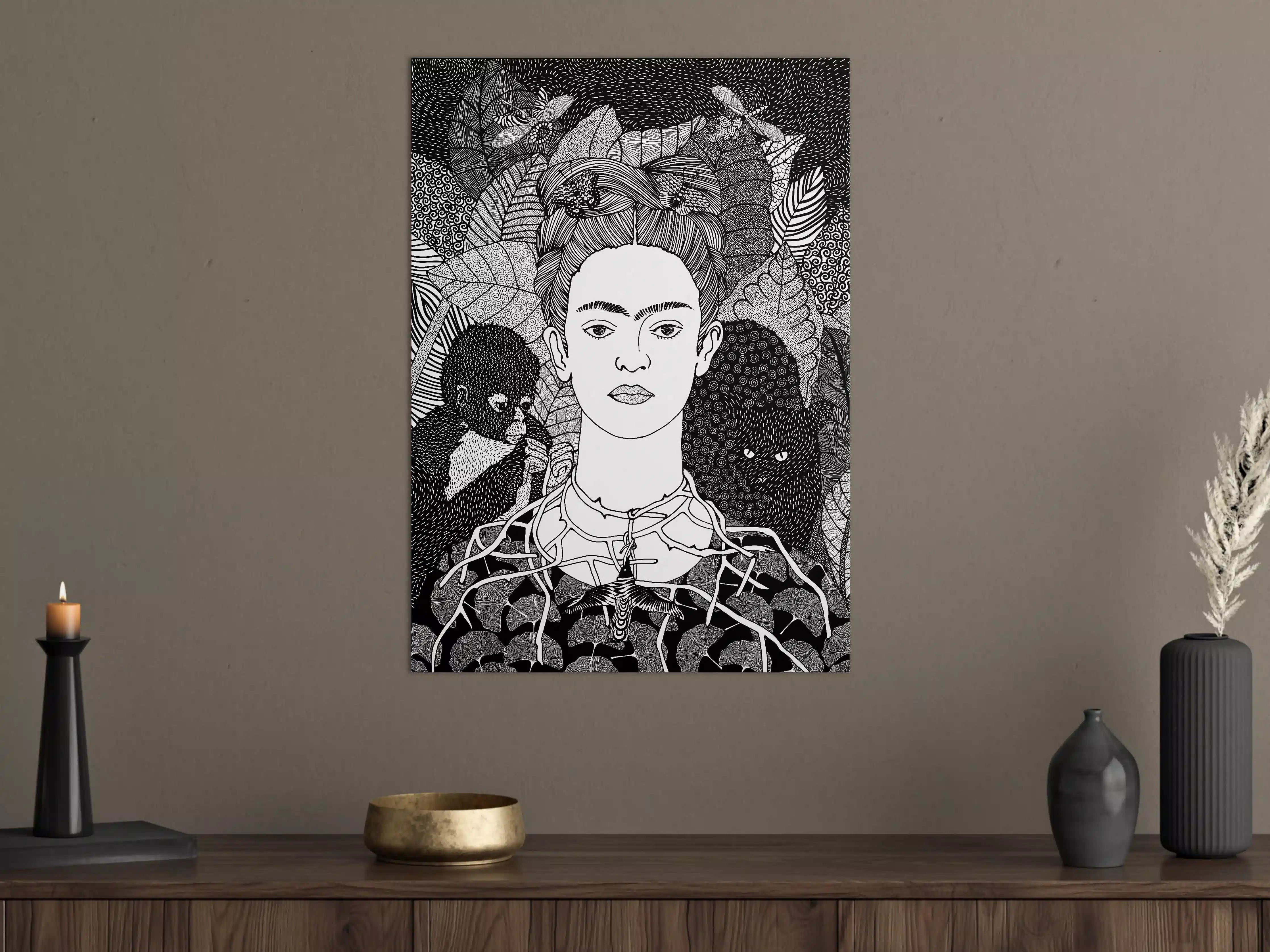 Große Wandbilder - Schwarz-Weiß-Kunstportrait mit Naturmotiven