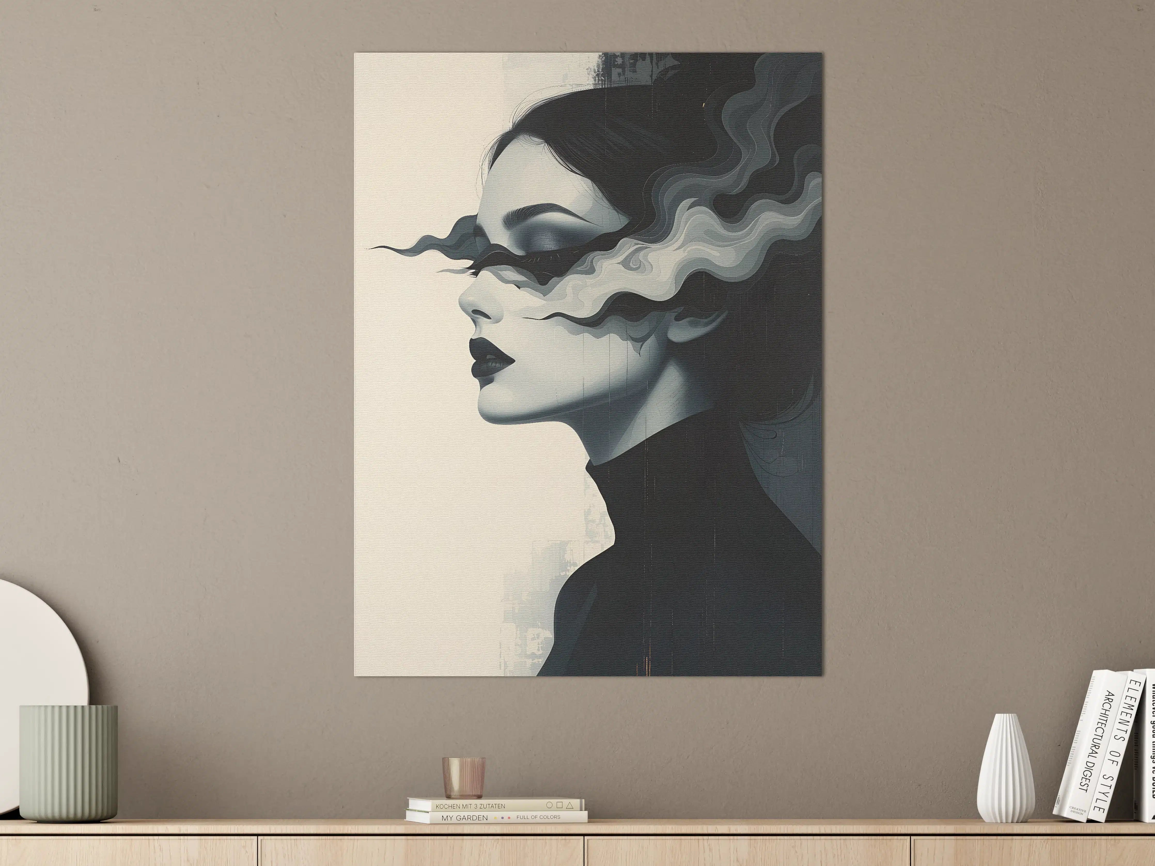 Große Wandbilder - Schwarz-Weiß-Kunstportrait mit abstrakter Rauchoptik