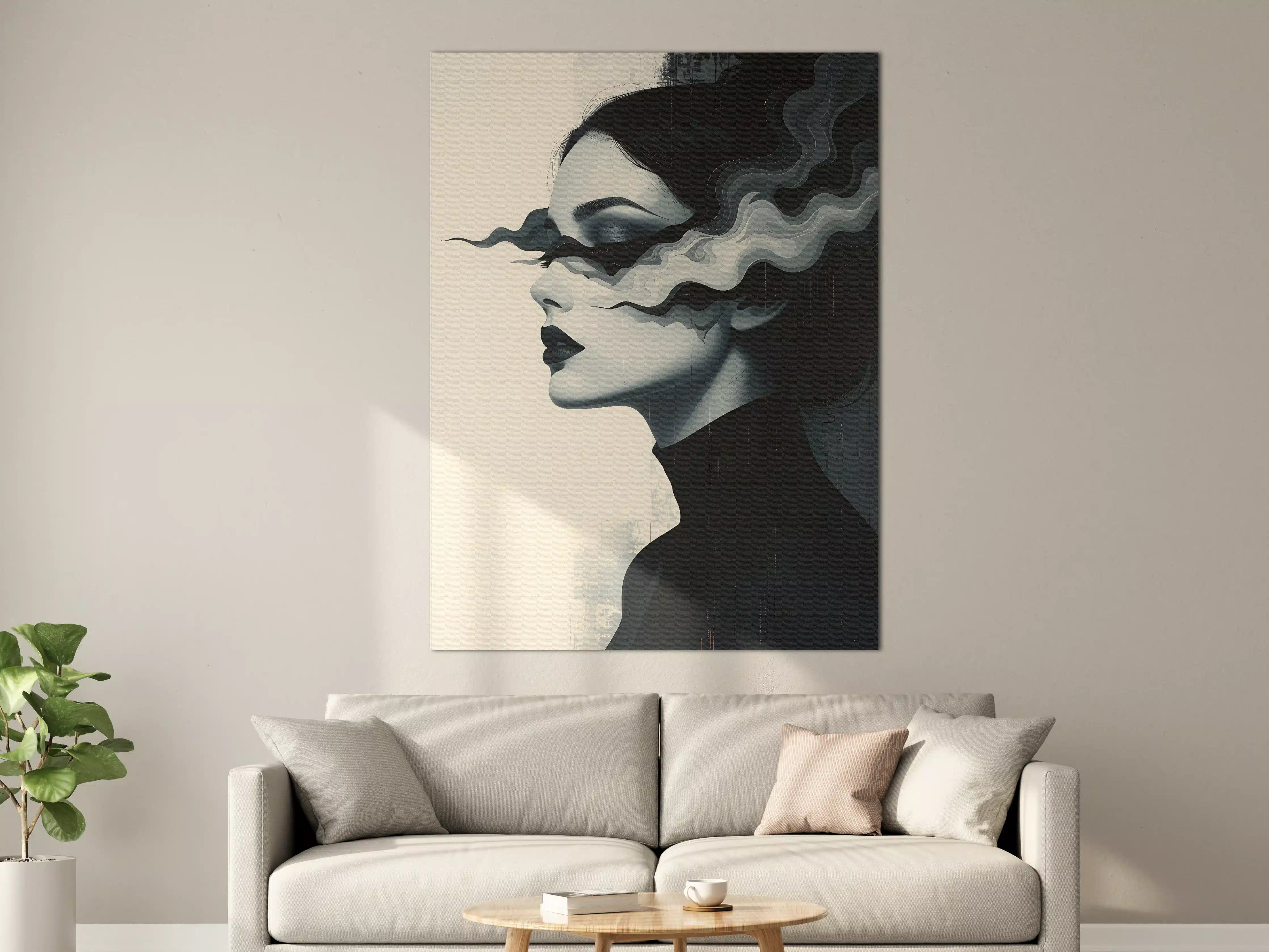 Große Wandbilder - Schwarz-Weiß-Kunstportrait mit abstrakter Rauchoptik