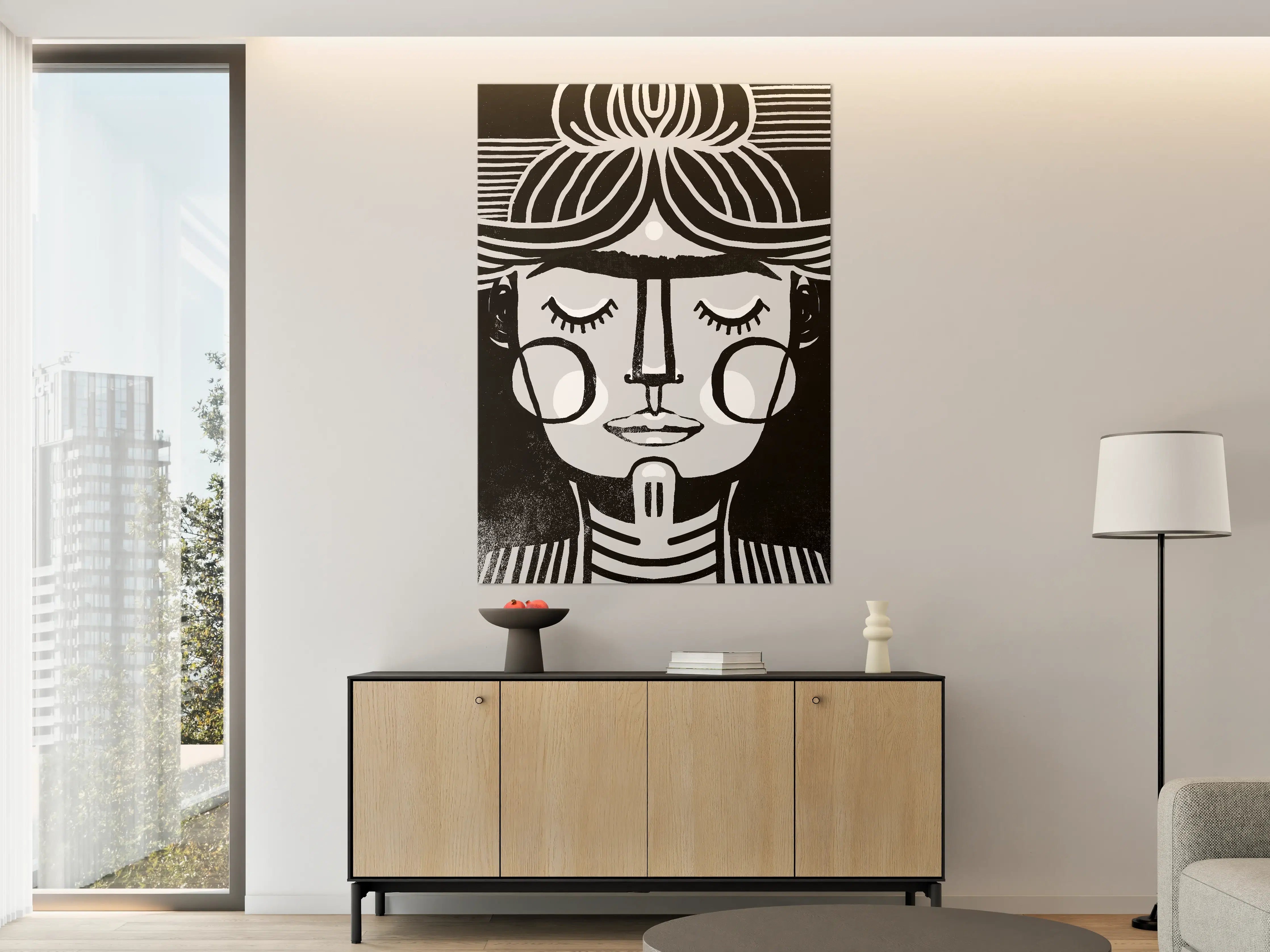 Große Wandbilder - Schwarz-Weiß-Kunstwerk mit weiblichem Gesicht