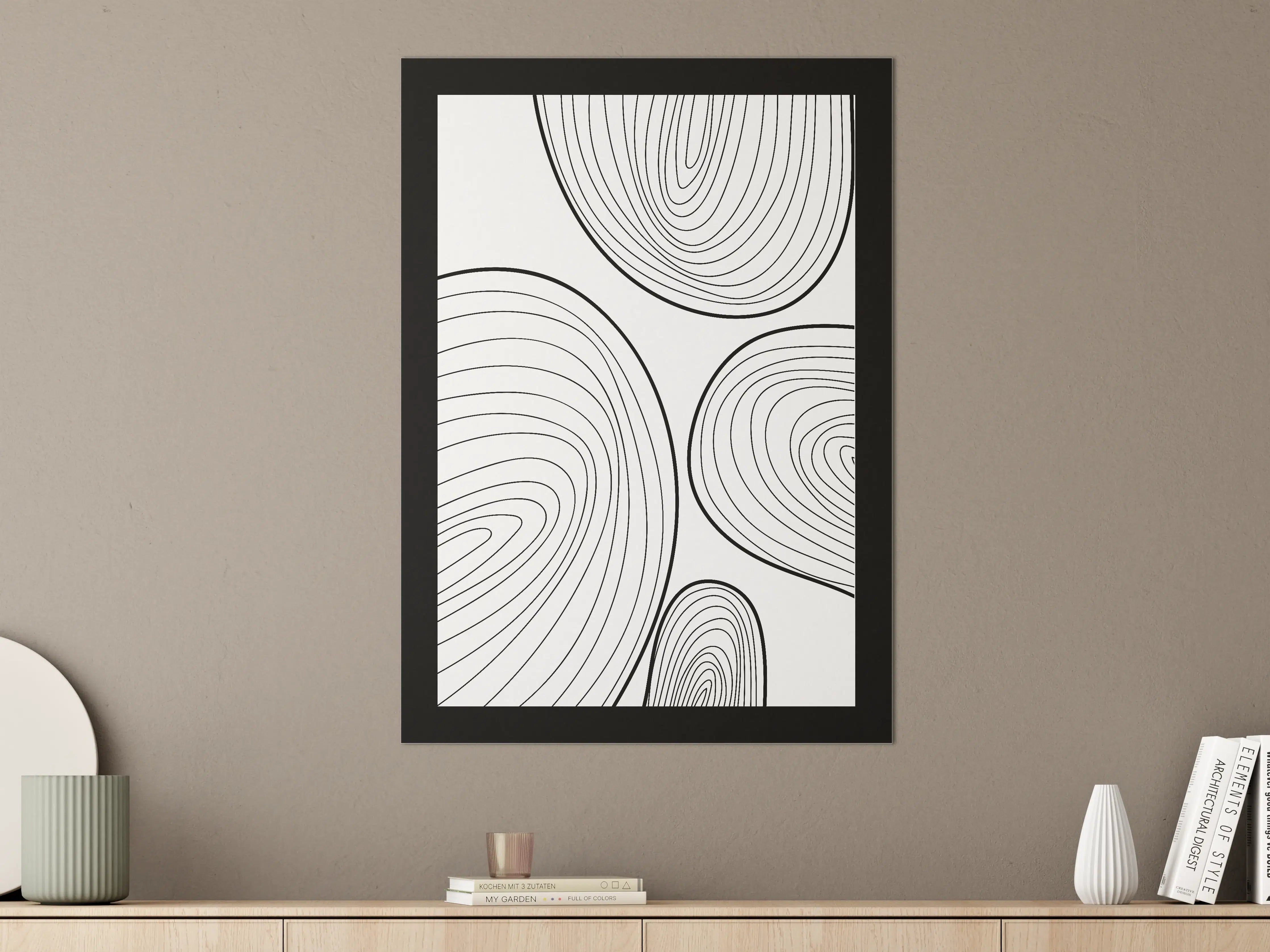 Große Wandbilder - Schwarz-Weiß Linienkunst mit Geometrischem Muster