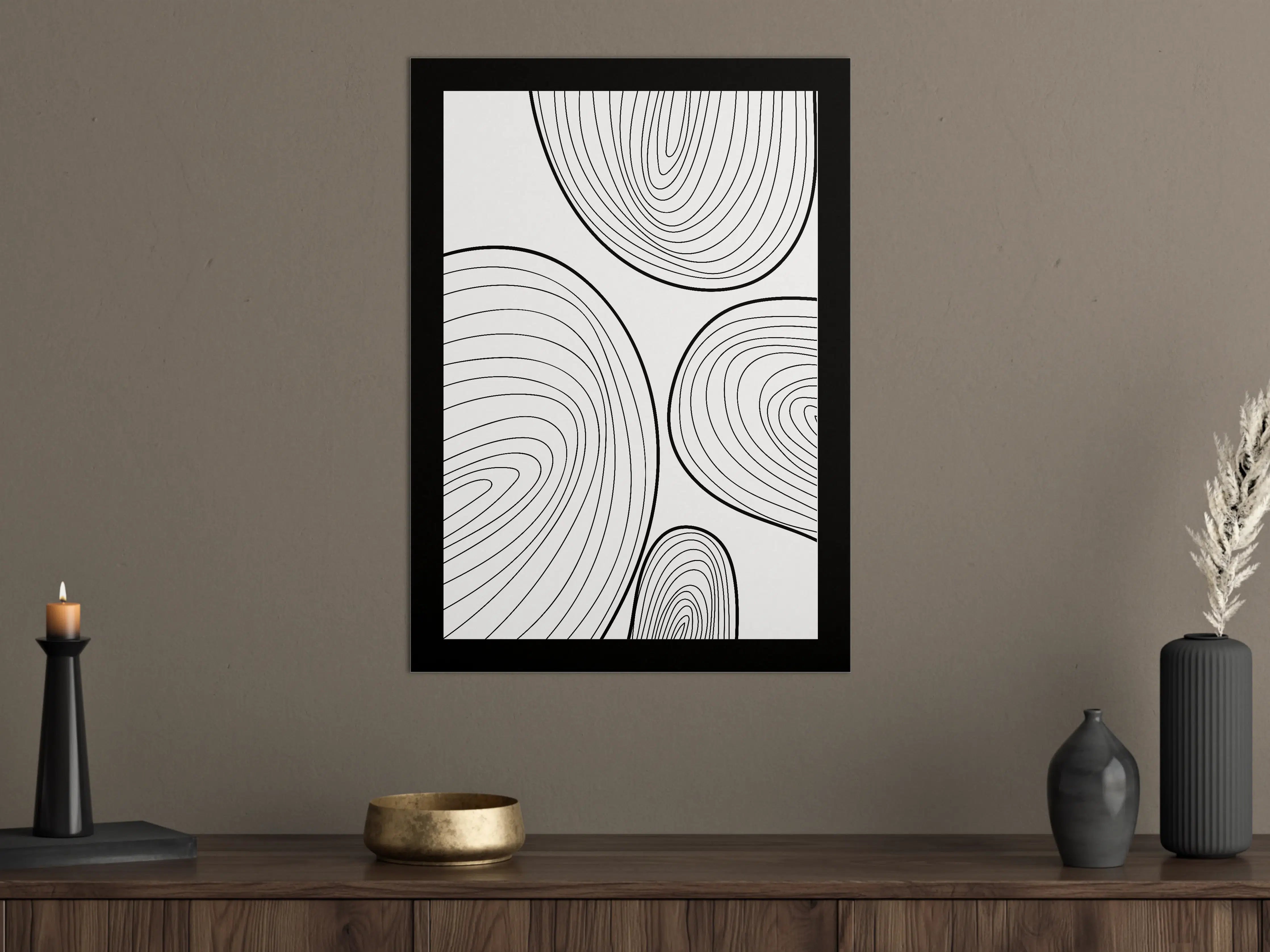 Große Wandbilder - Schwarz-Weiß Linienkunst mit Geometrischem Muster