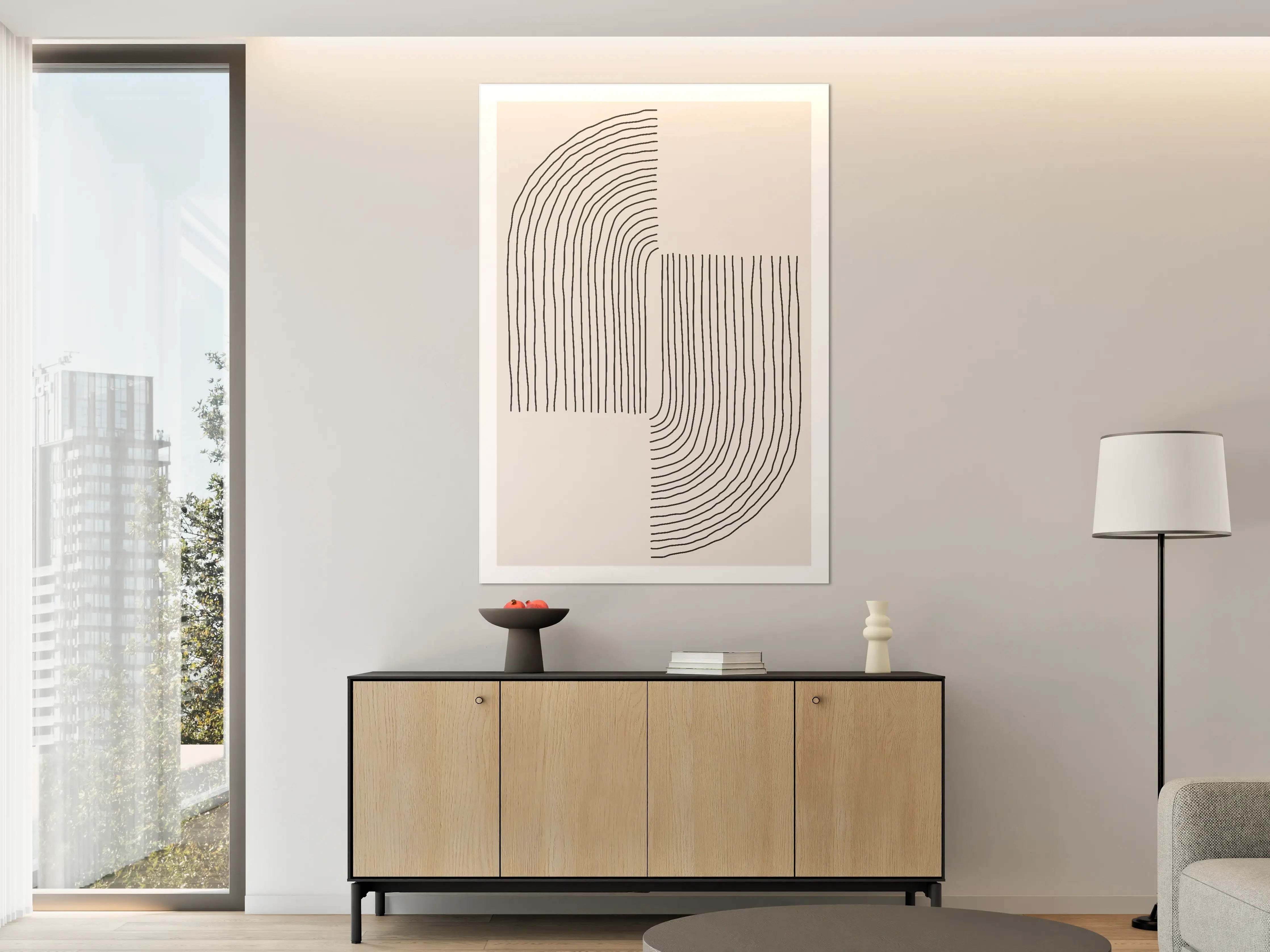 Große Wandbilder - Schwarz-Weiß Linienkunst mit Grautönen