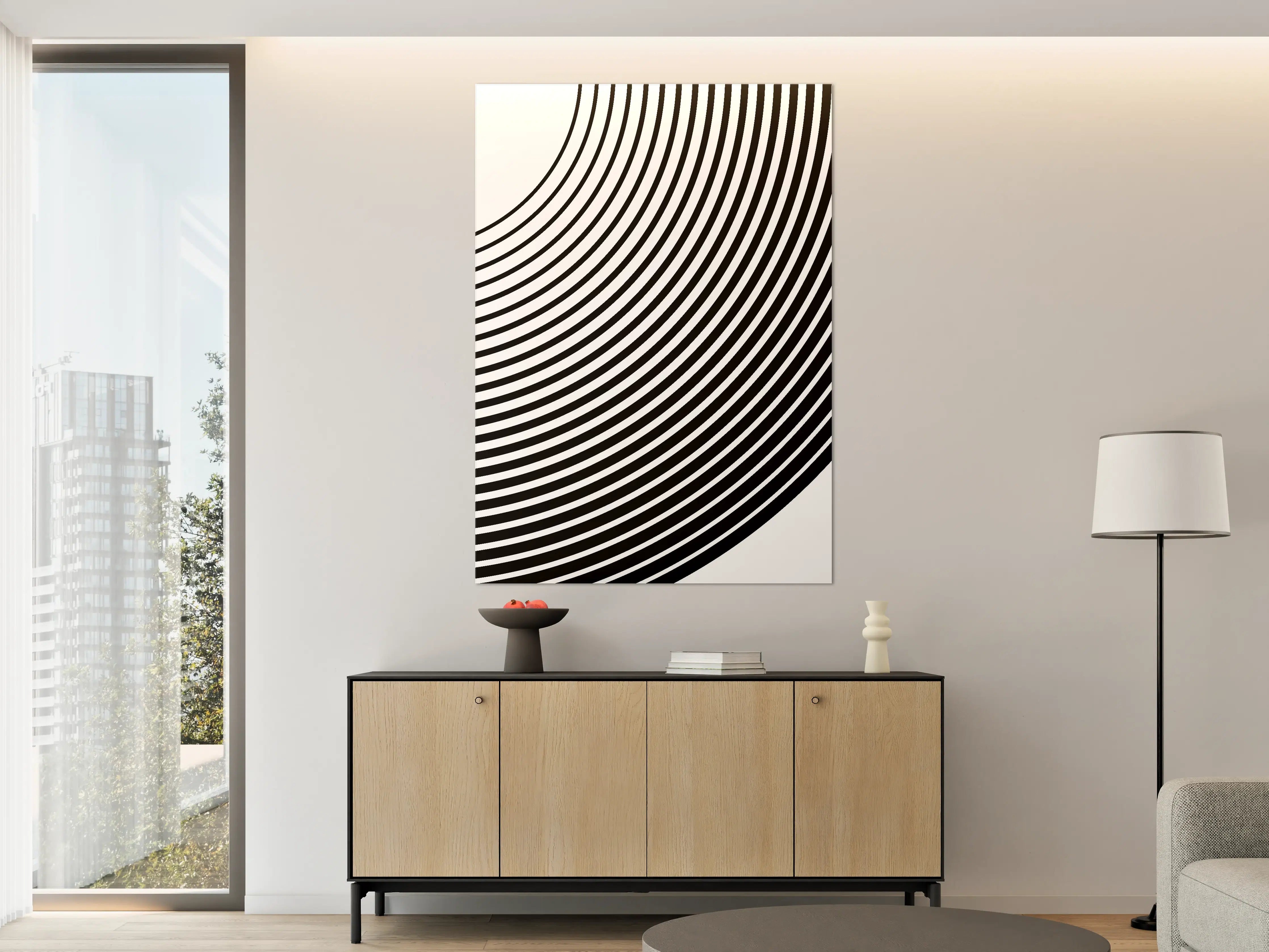 Große Wandbilder - Schwarz-Weiß Linienmuster mit Kreisdesign