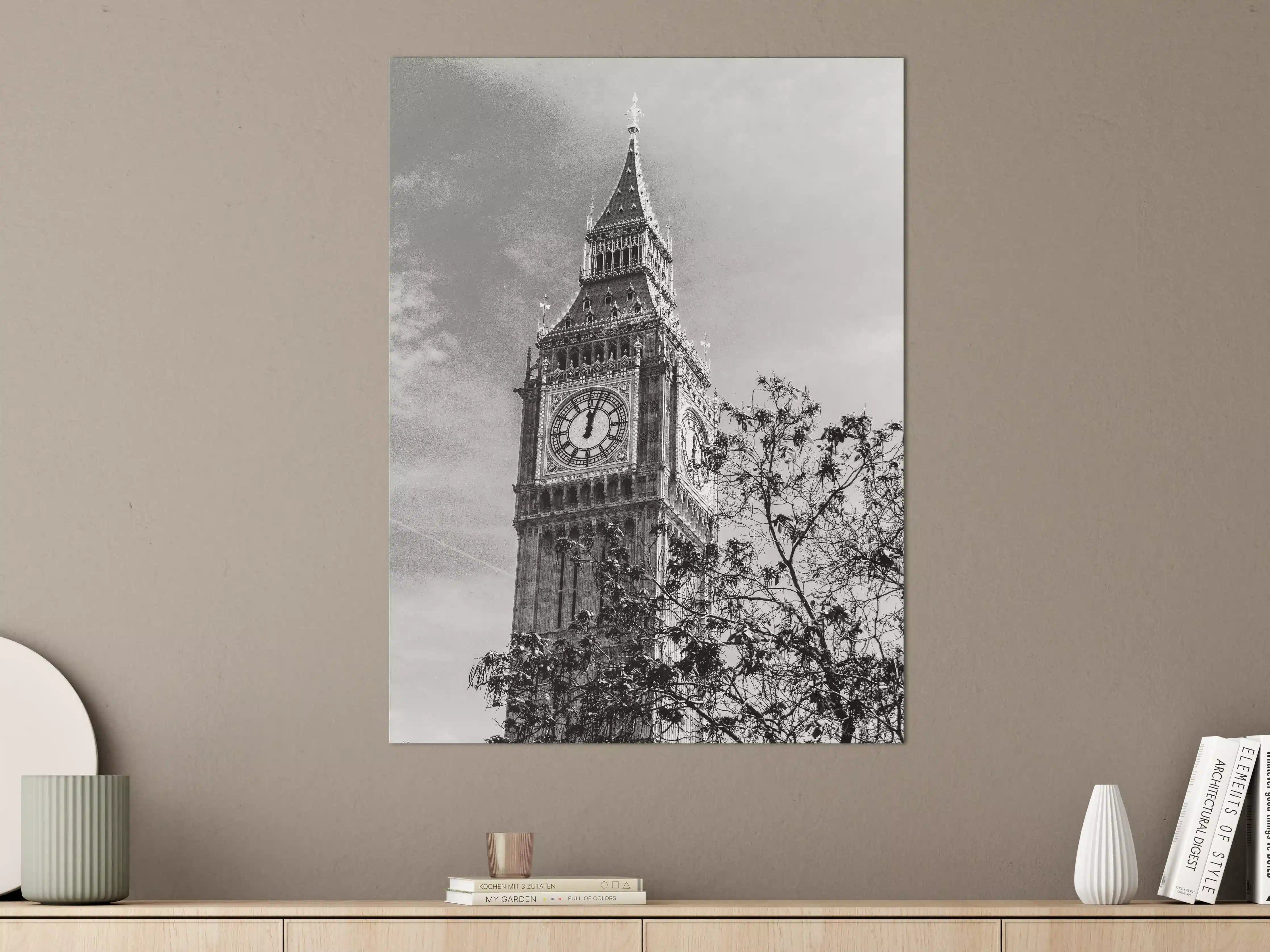 Große Wandbilder - Schwarz-Weiß-London Clock Tower