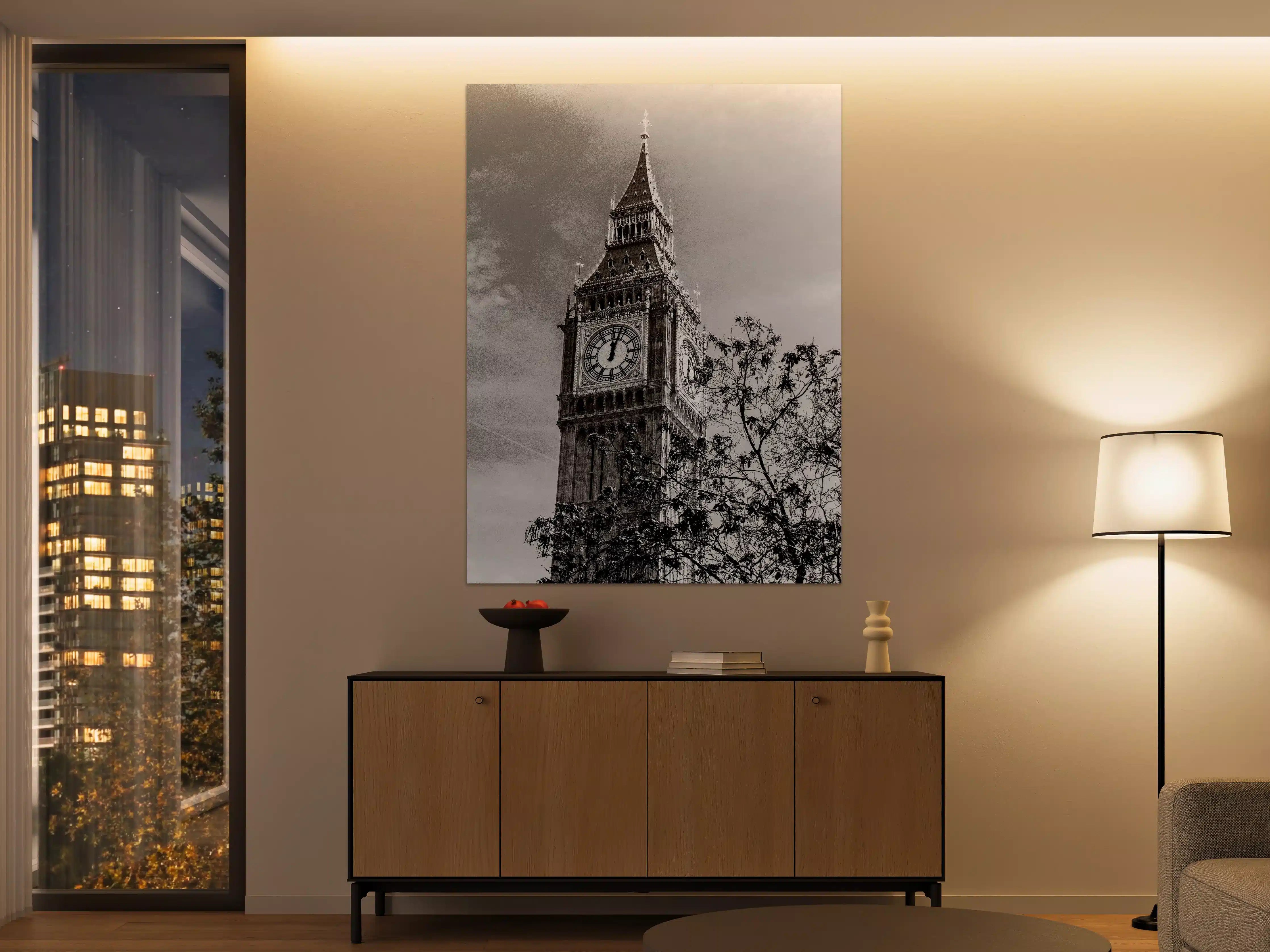 Große Wandbilder - Schwarz-Weiß-London Clock Tower