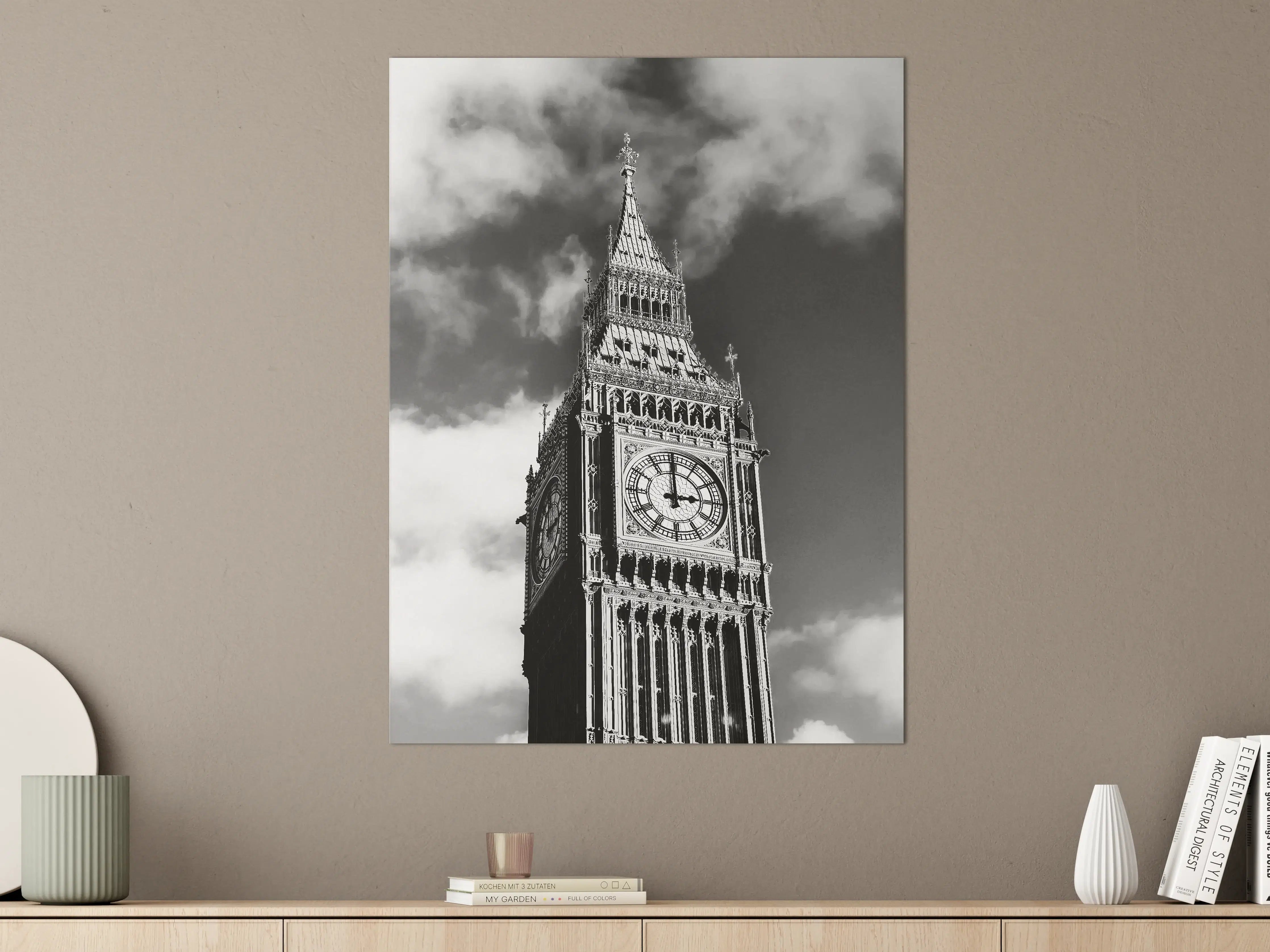 Große Wandbilder - Schwarz-Weiß-London-Uhr