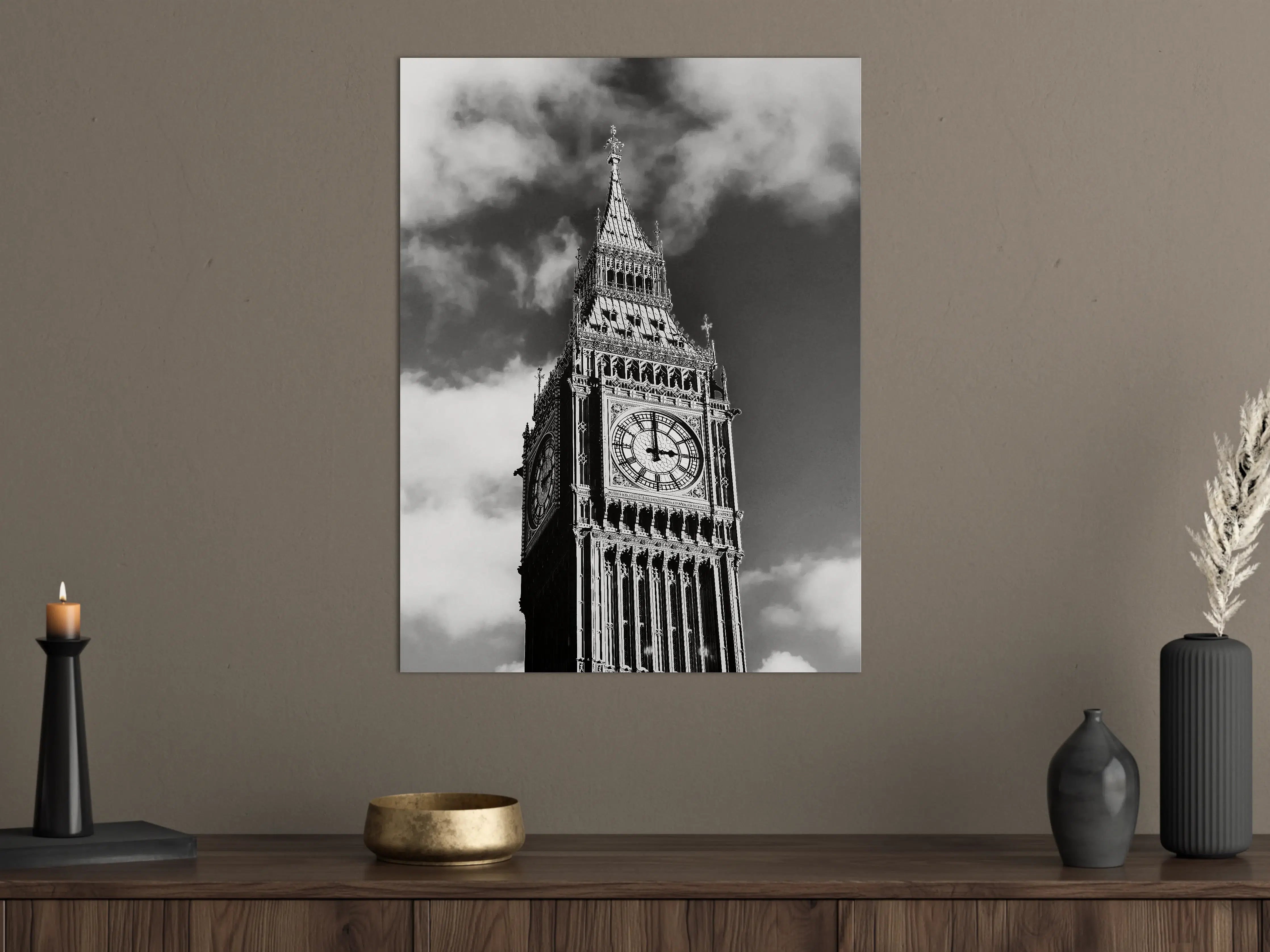 Große Wandbilder - Schwarz-Weiß-London-Uhr