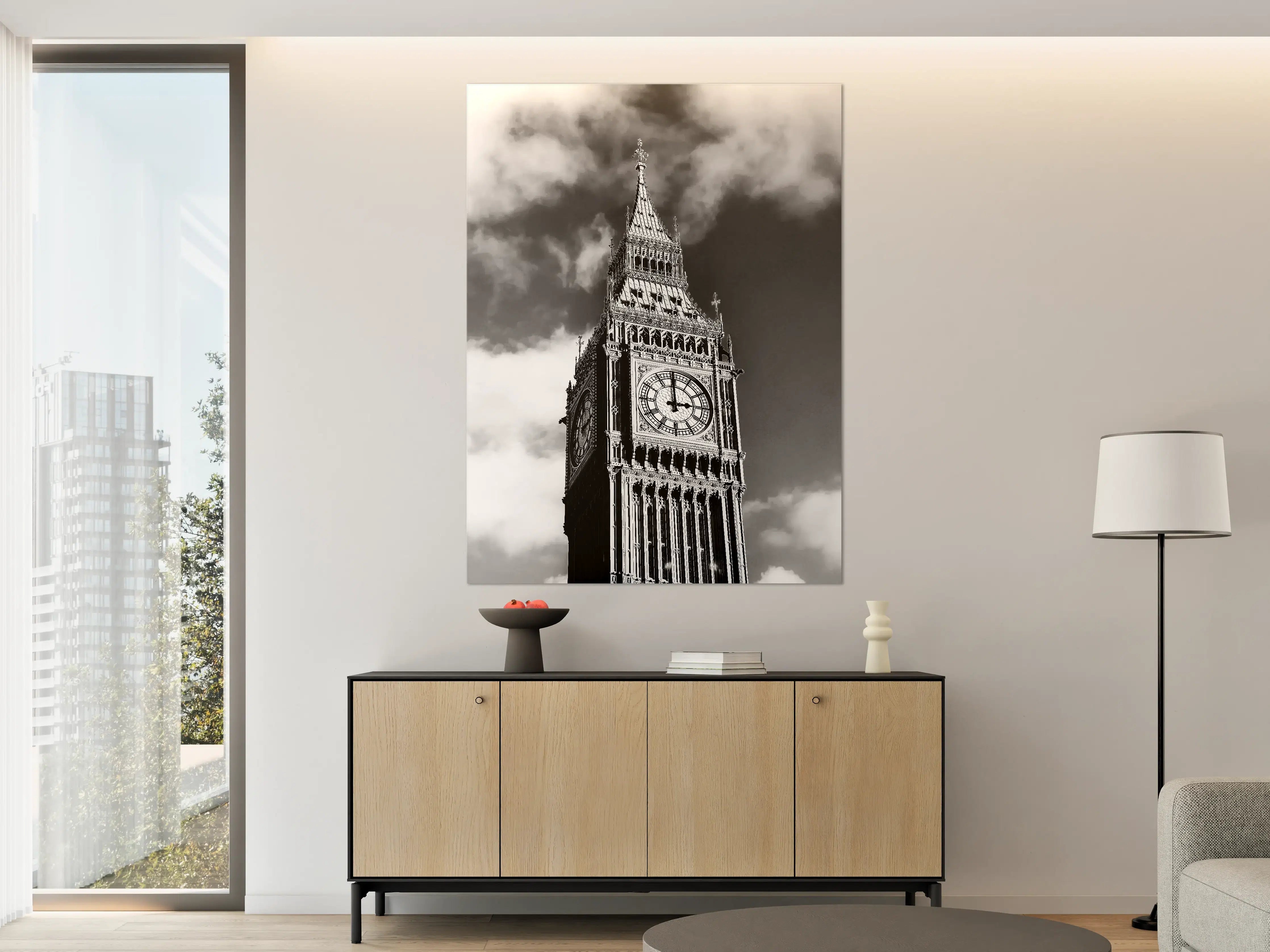 Große Wandbilder - Schwarz-Weiß-London-Uhr
