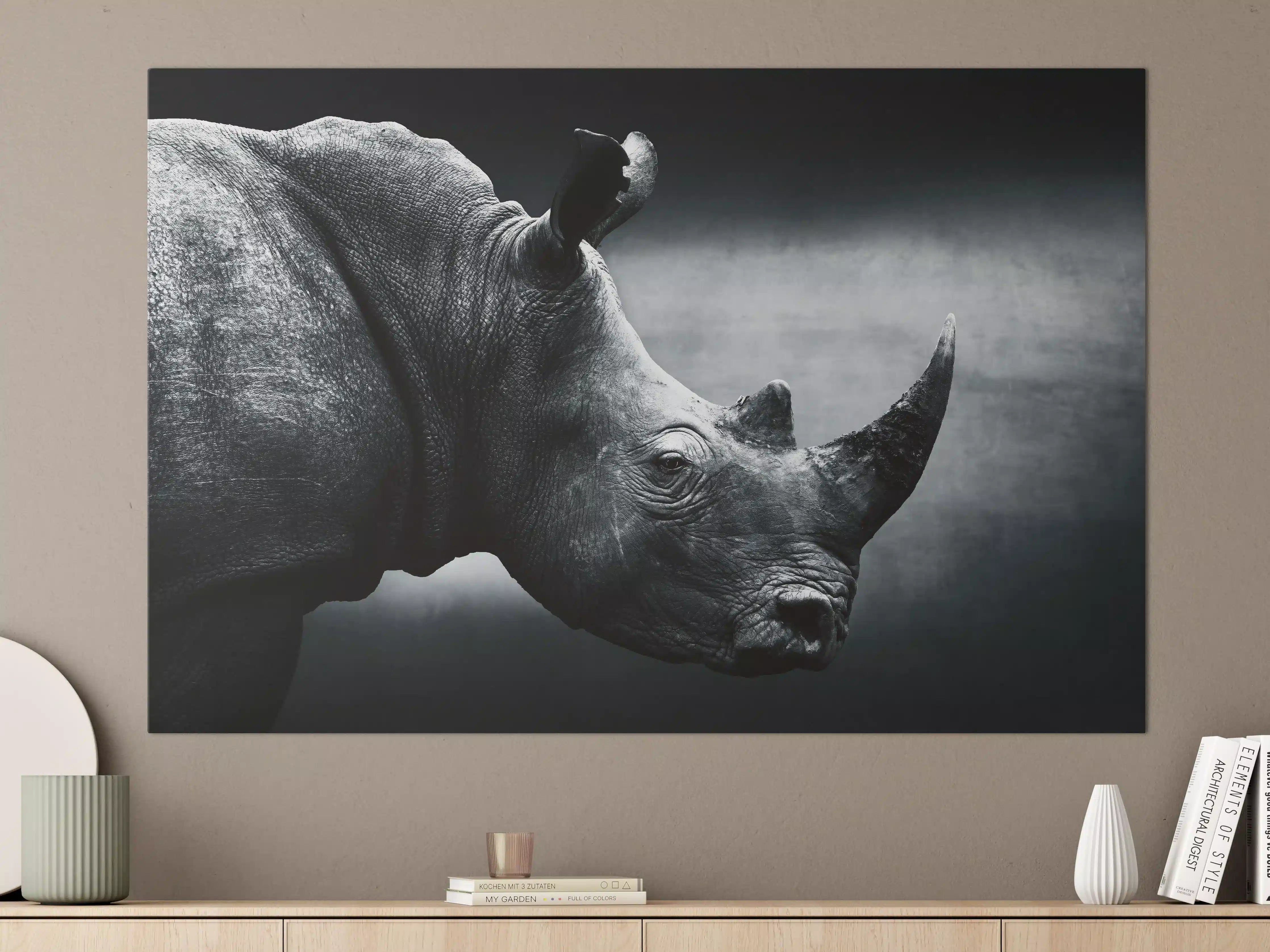 Große Wandbilder - Schwarz-Weiß-Rhino im Dämmerlicht