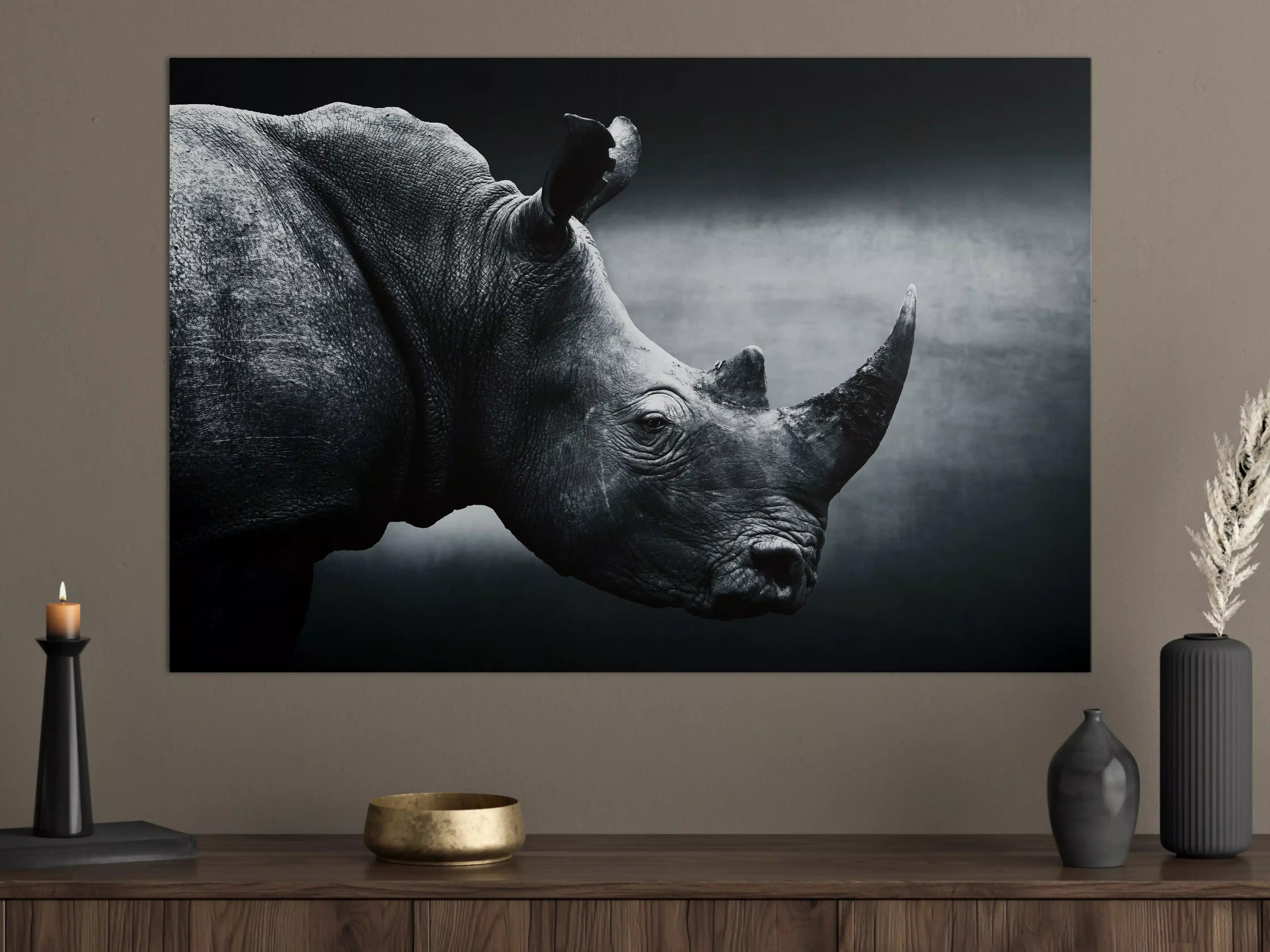 Große Wandbilder - Schwarz-Weiß-Rhino im Dämmerlicht