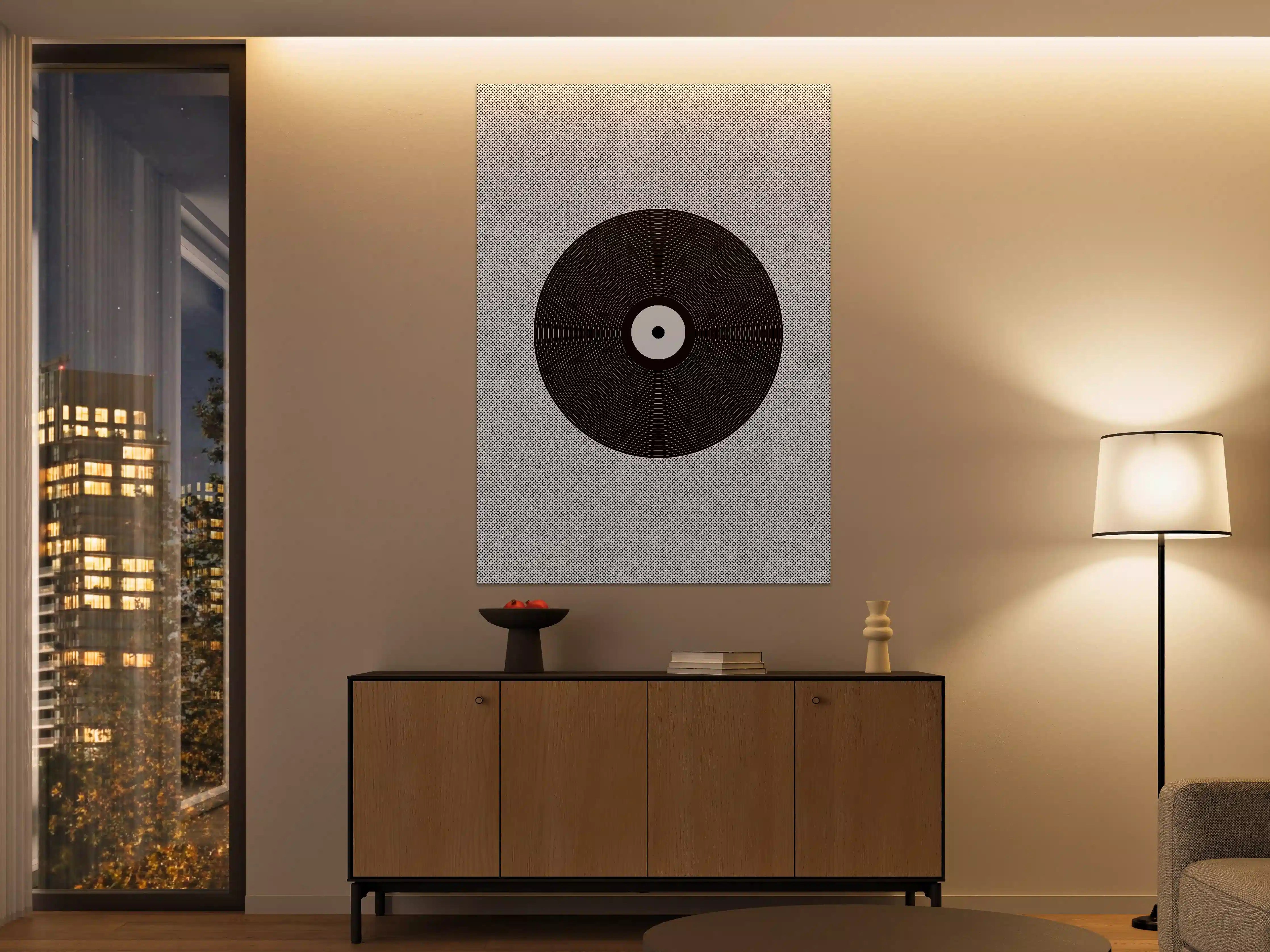 Große Wandbilder - Schwarz-Weiß-Schallplatte auf grauem Hintergrund