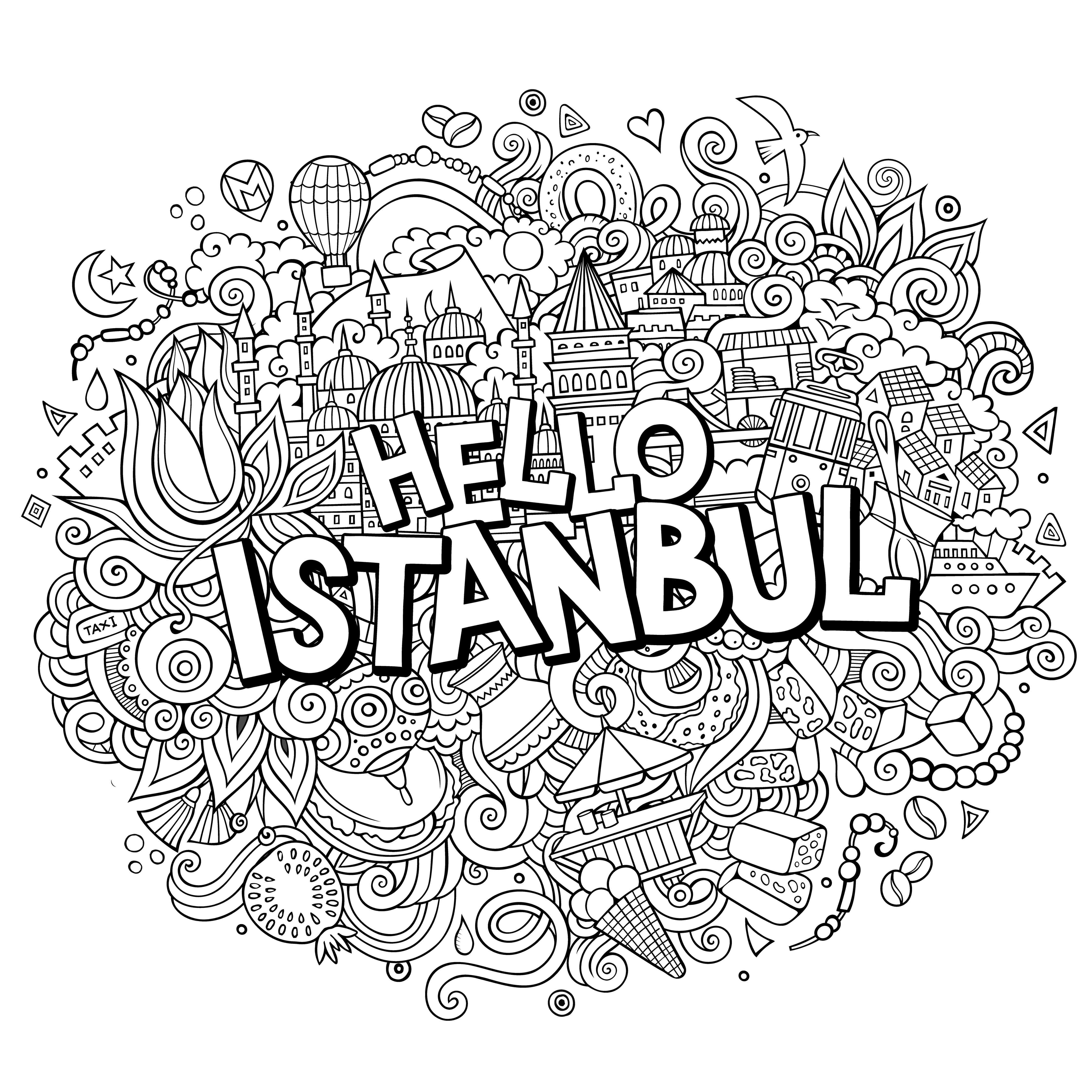Große Wandbilder-Schwarz-Weiß-Stadtszene mit Istanbul-Highlight