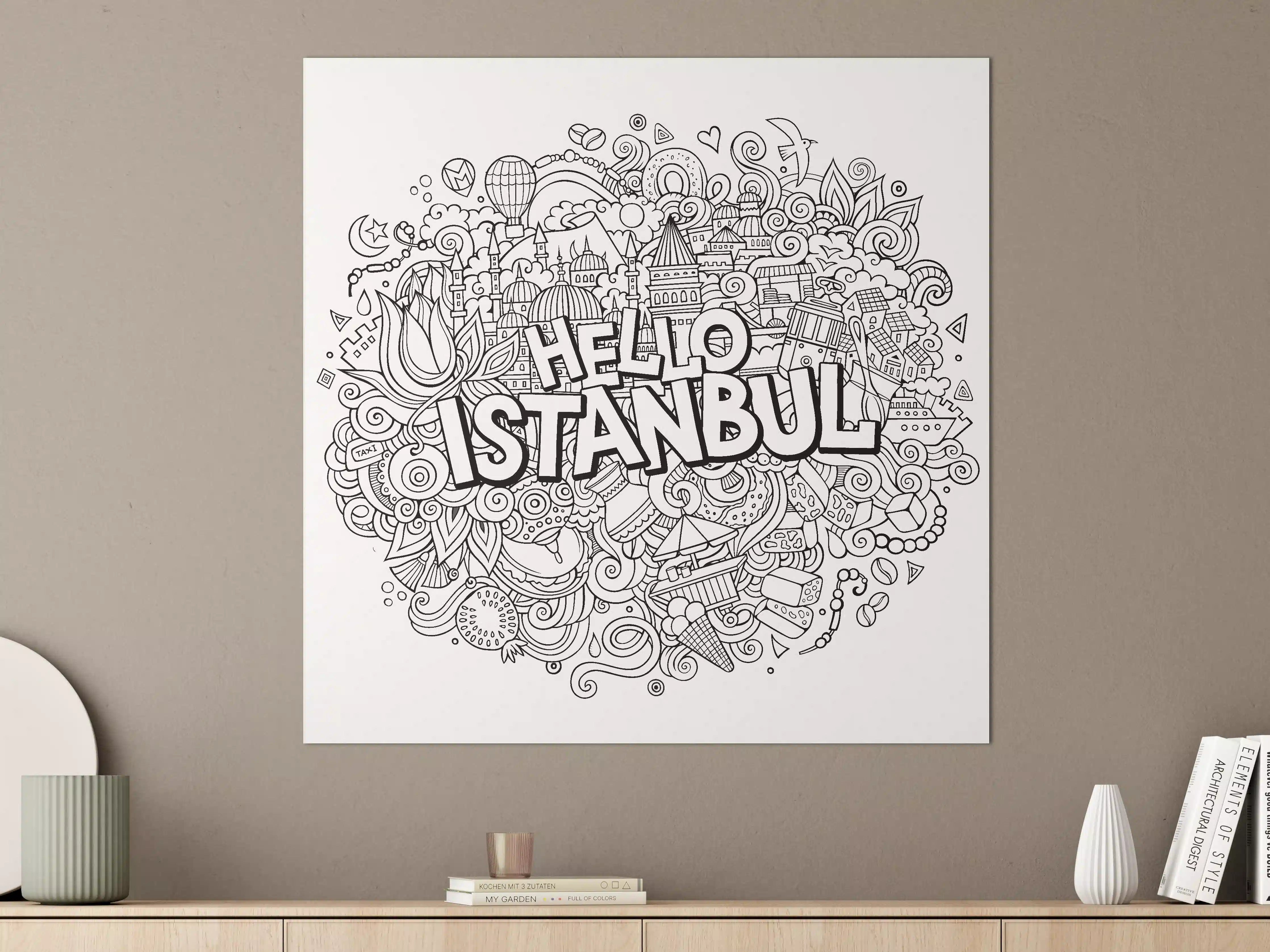 Große Wandbilder - Schwarz-Weiß-Stadtszene mit Istanbul-Highlight