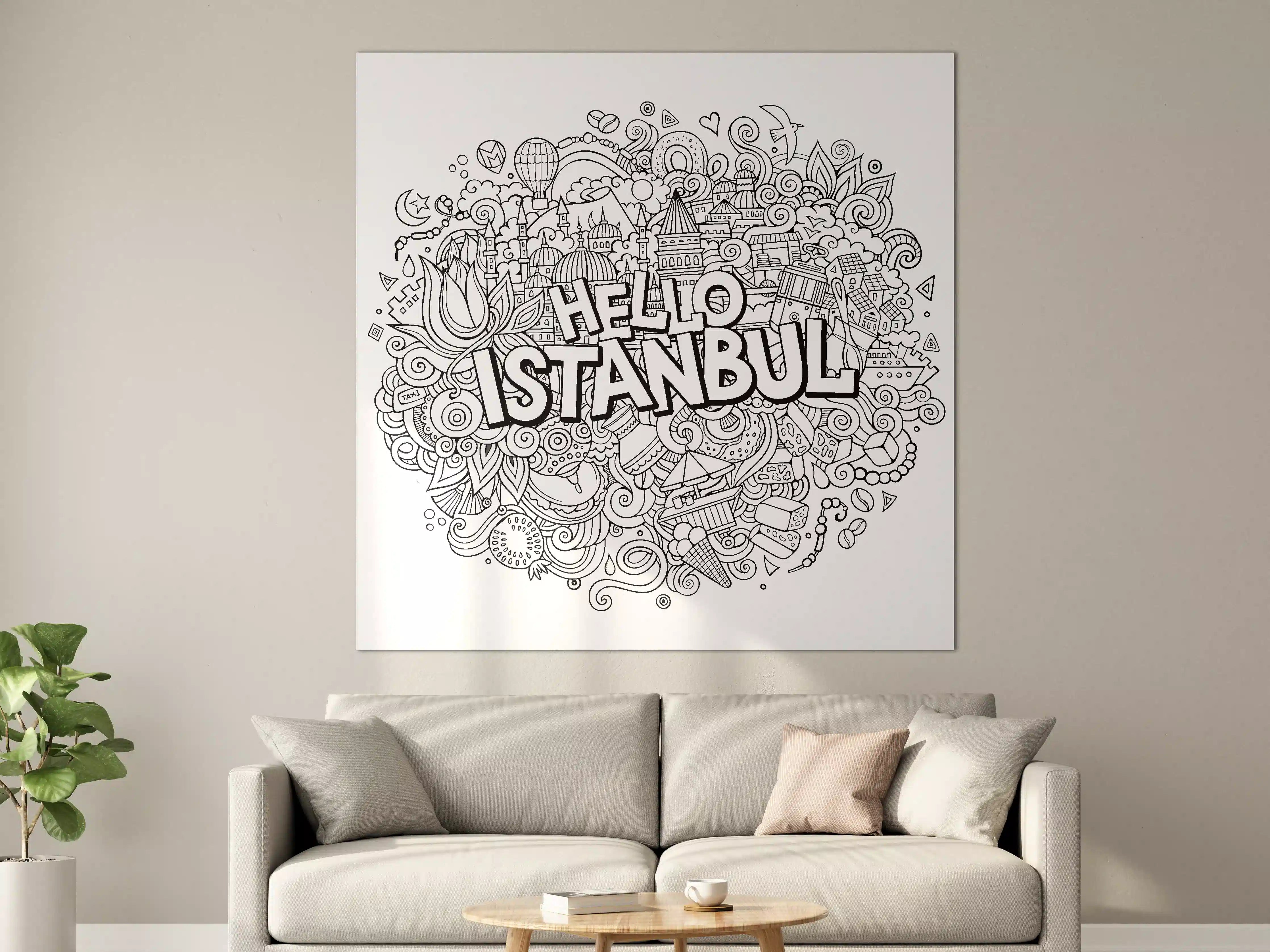 Große Wandbilder - Schwarz-Weiß-Stadtszene mit Istanbul-Highlight
