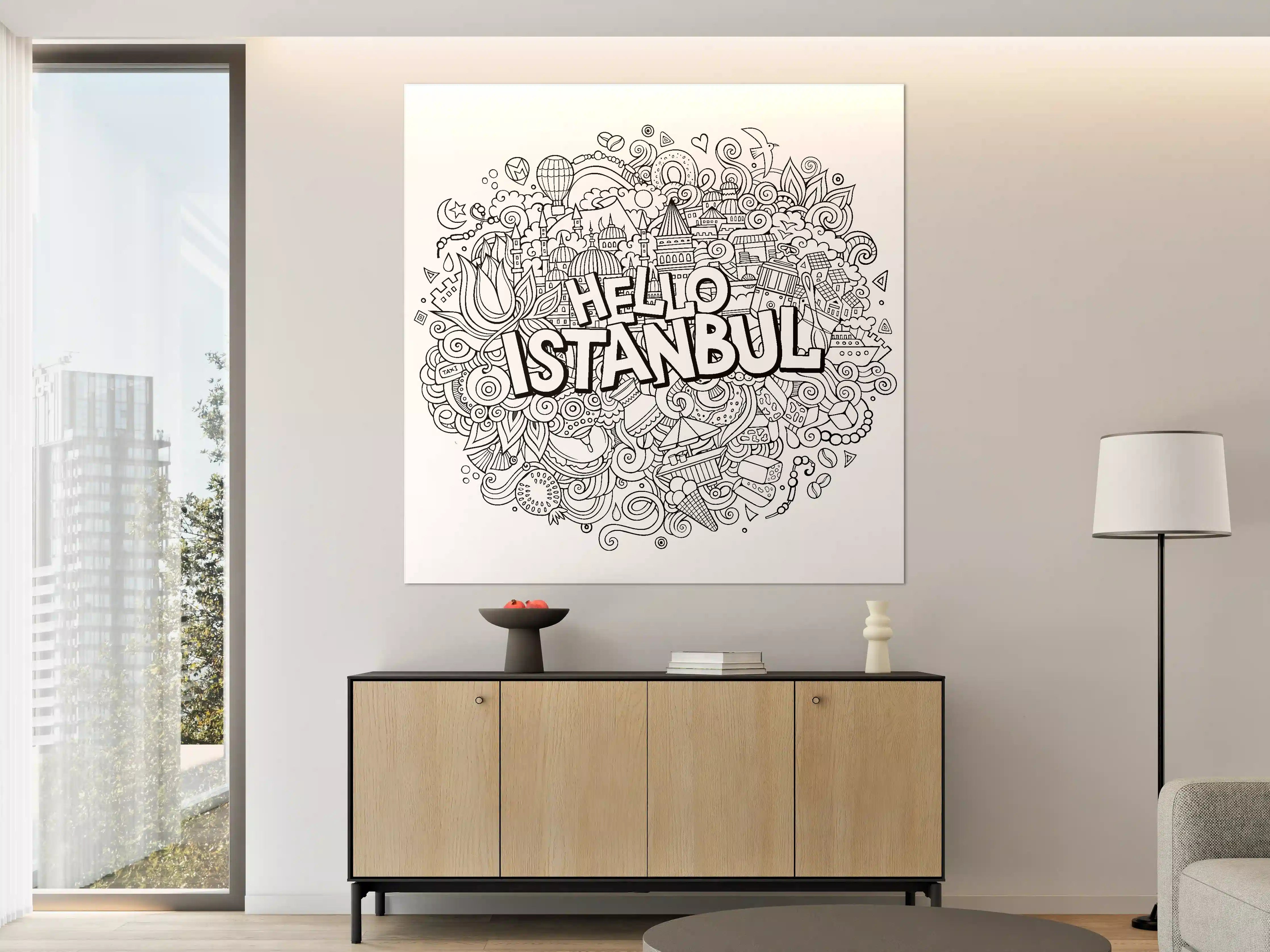 Große Wandbilder - Schwarz-Weiß-Stadtszene mit Istanbul-Highlight