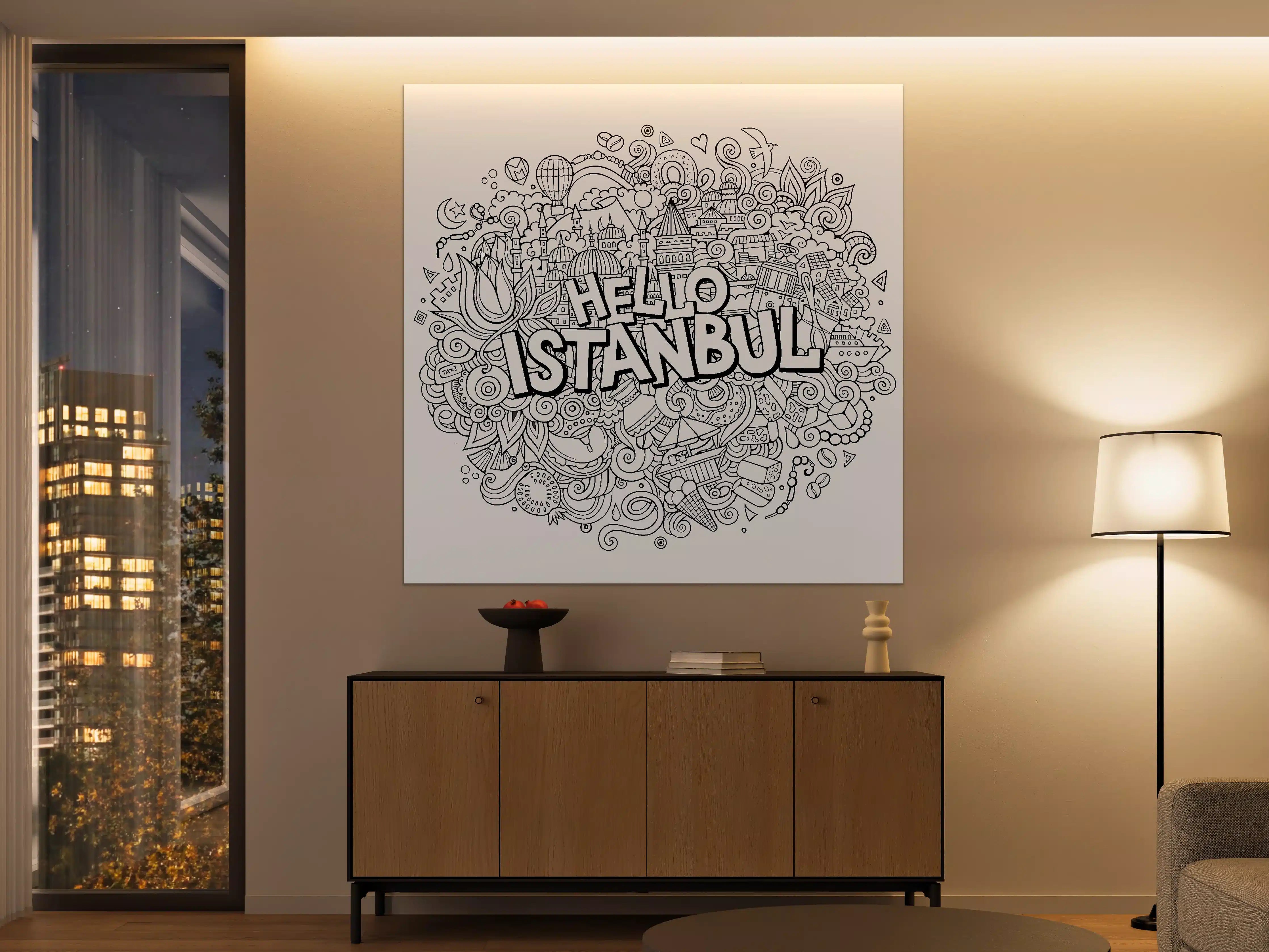 Große Wandbilder - Schwarz-Weiß-Stadtszene mit Istanbul-Highlight