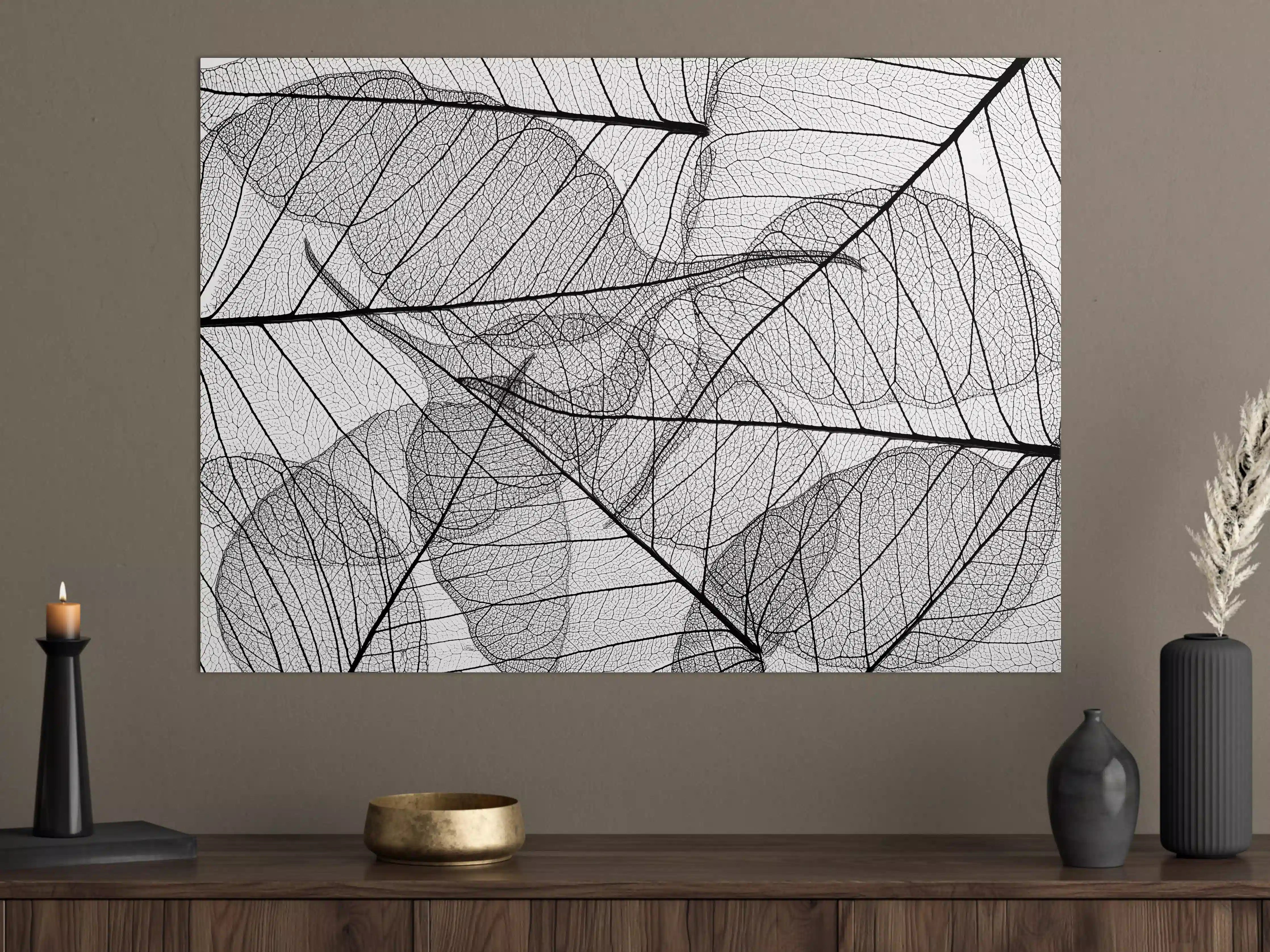 Große Wandbilder - Schwarz-Weiße Blatttextur