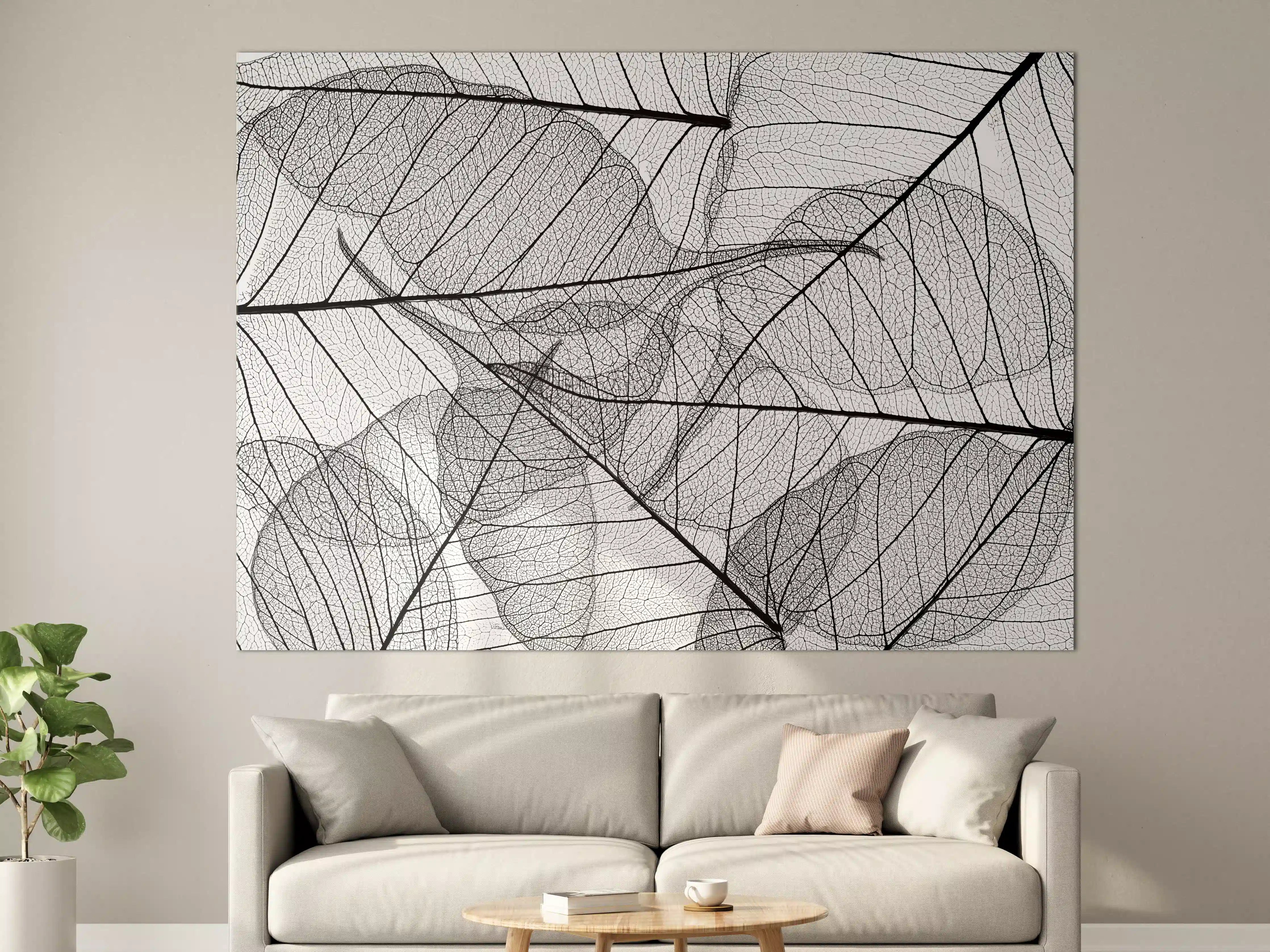 Große Wandbilder - Schwarz-Weiße Blatttextur