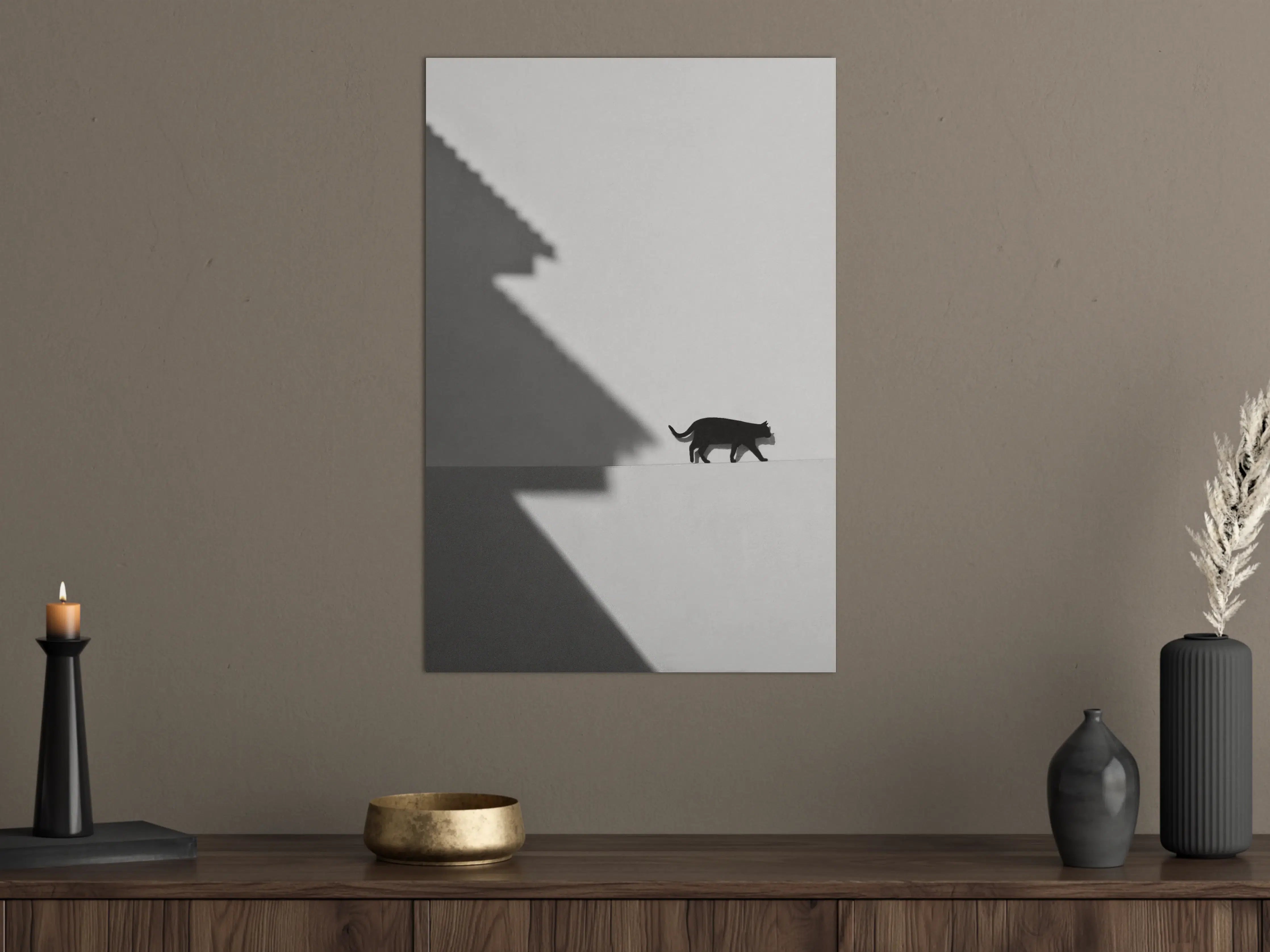 Große Wandbilder - Schwarz-Weiße Katzen-Silhouette mit Schatteneffekt