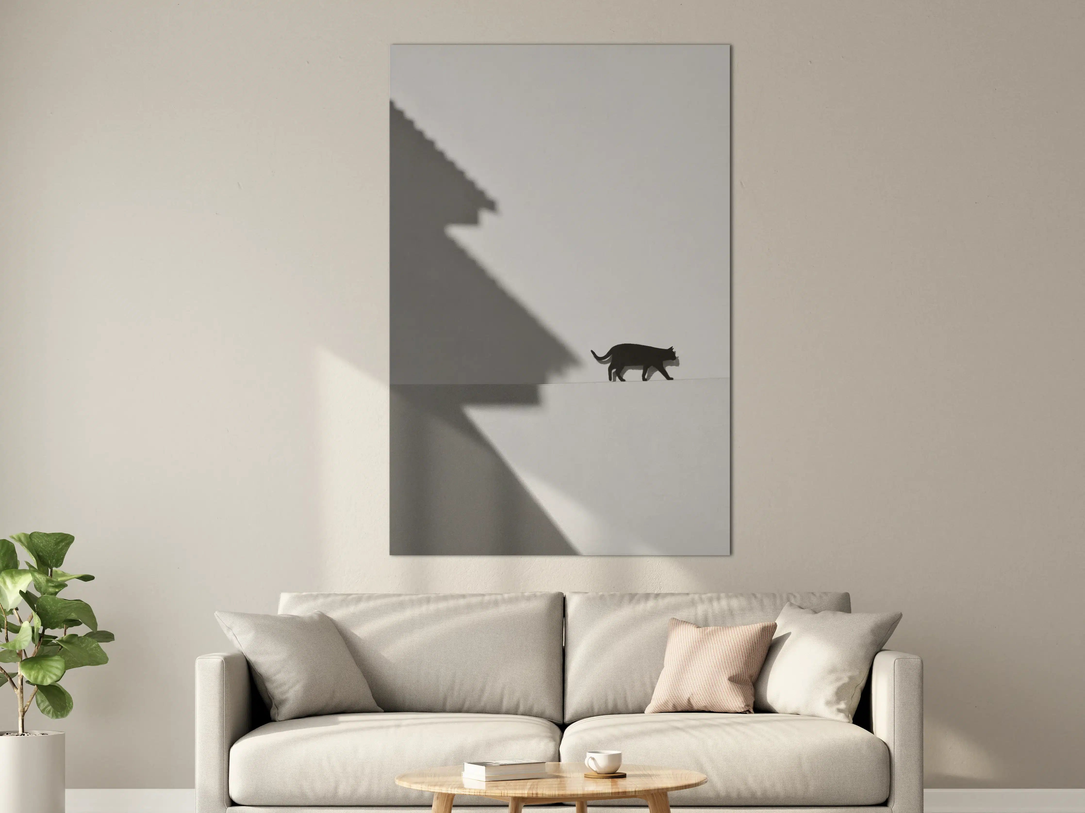 Große Wandbilder - Schwarz-Weiße Katzen-Silhouette mit Schatteneffekt