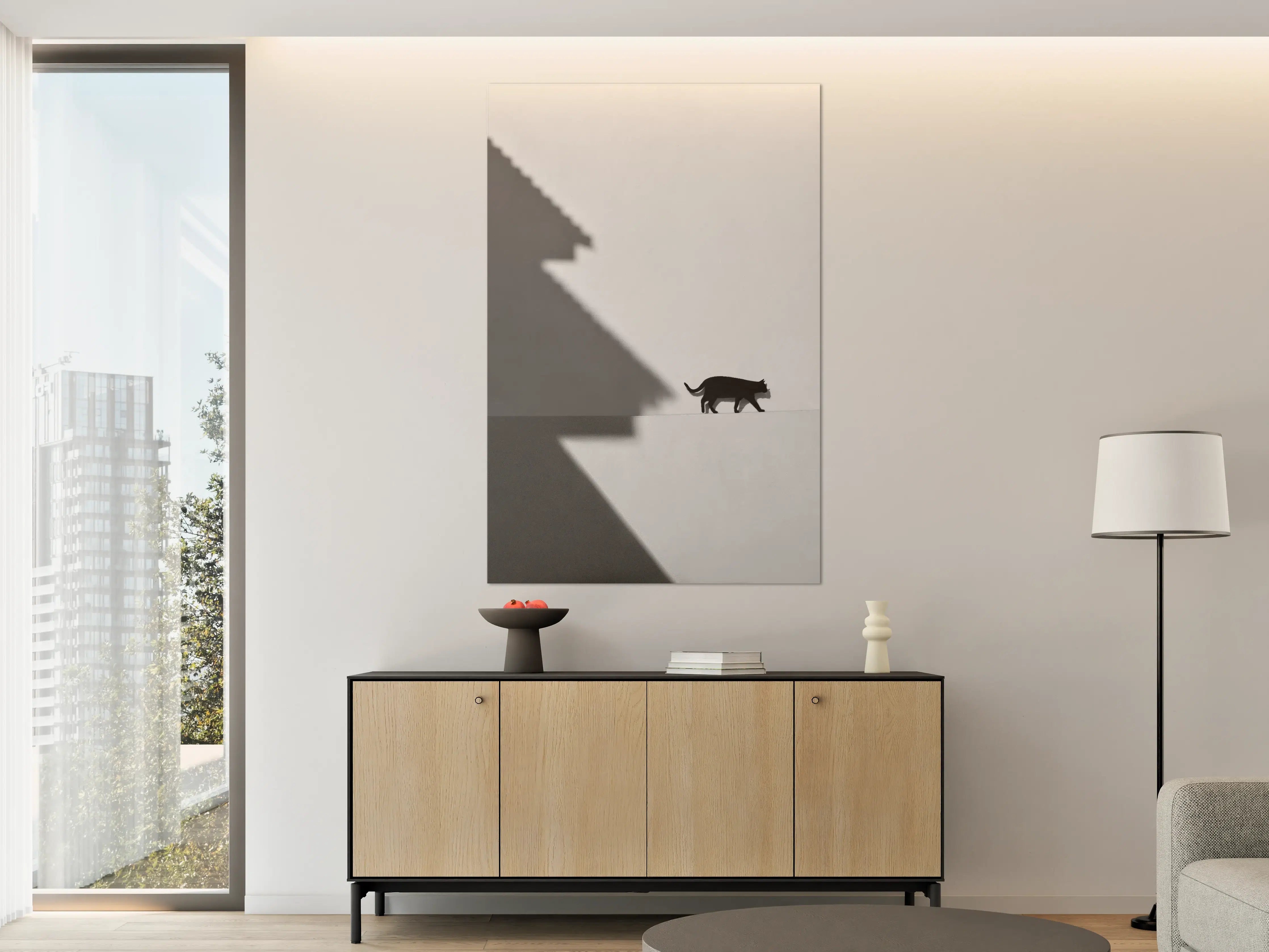 Große Wandbilder - Schwarz-Weiße Katzen-Silhouette mit Schatteneffekt