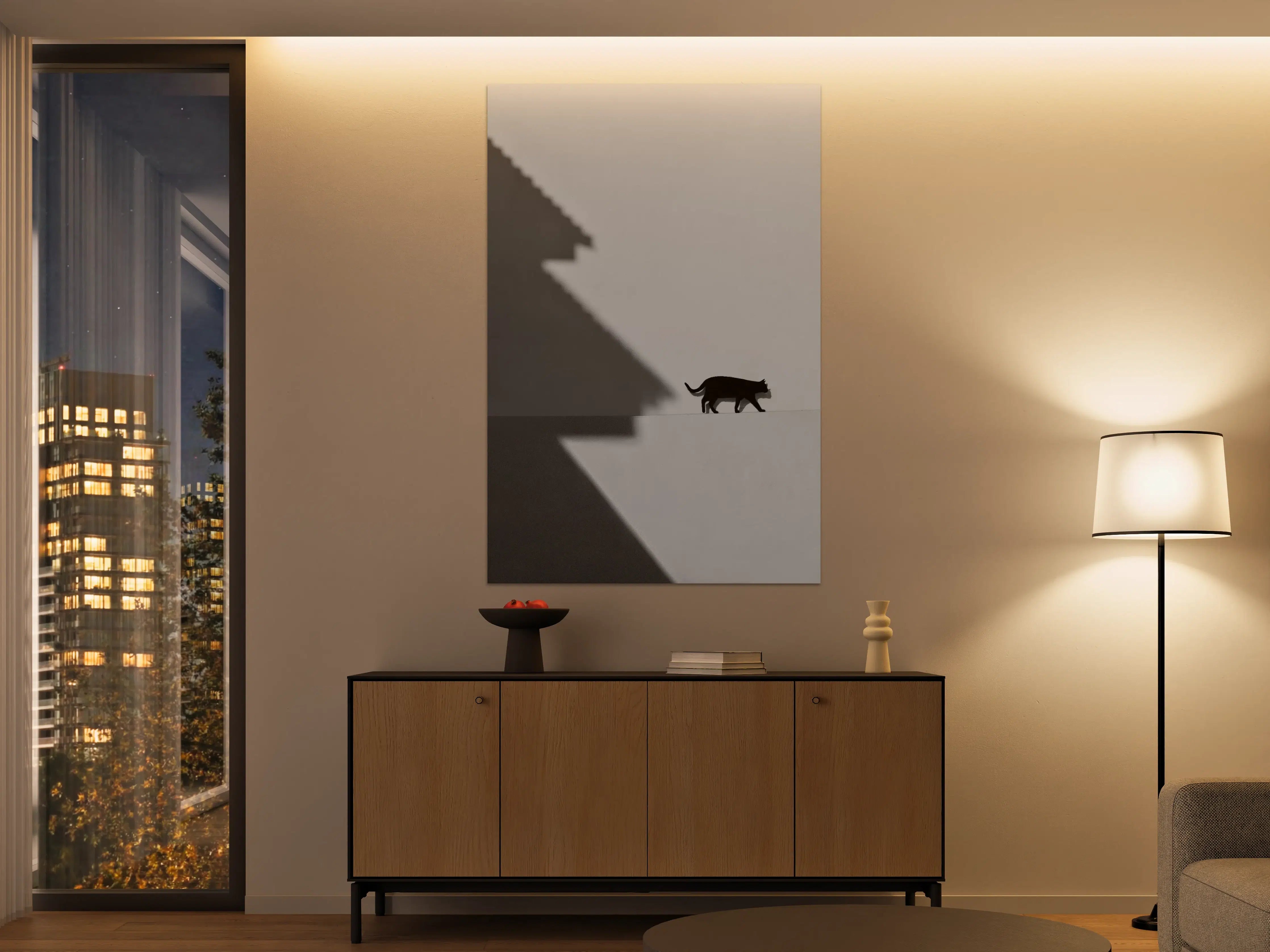 Große Wandbilder - Schwarz-Weiße Katzen-Silhouette mit Schatteneffekt