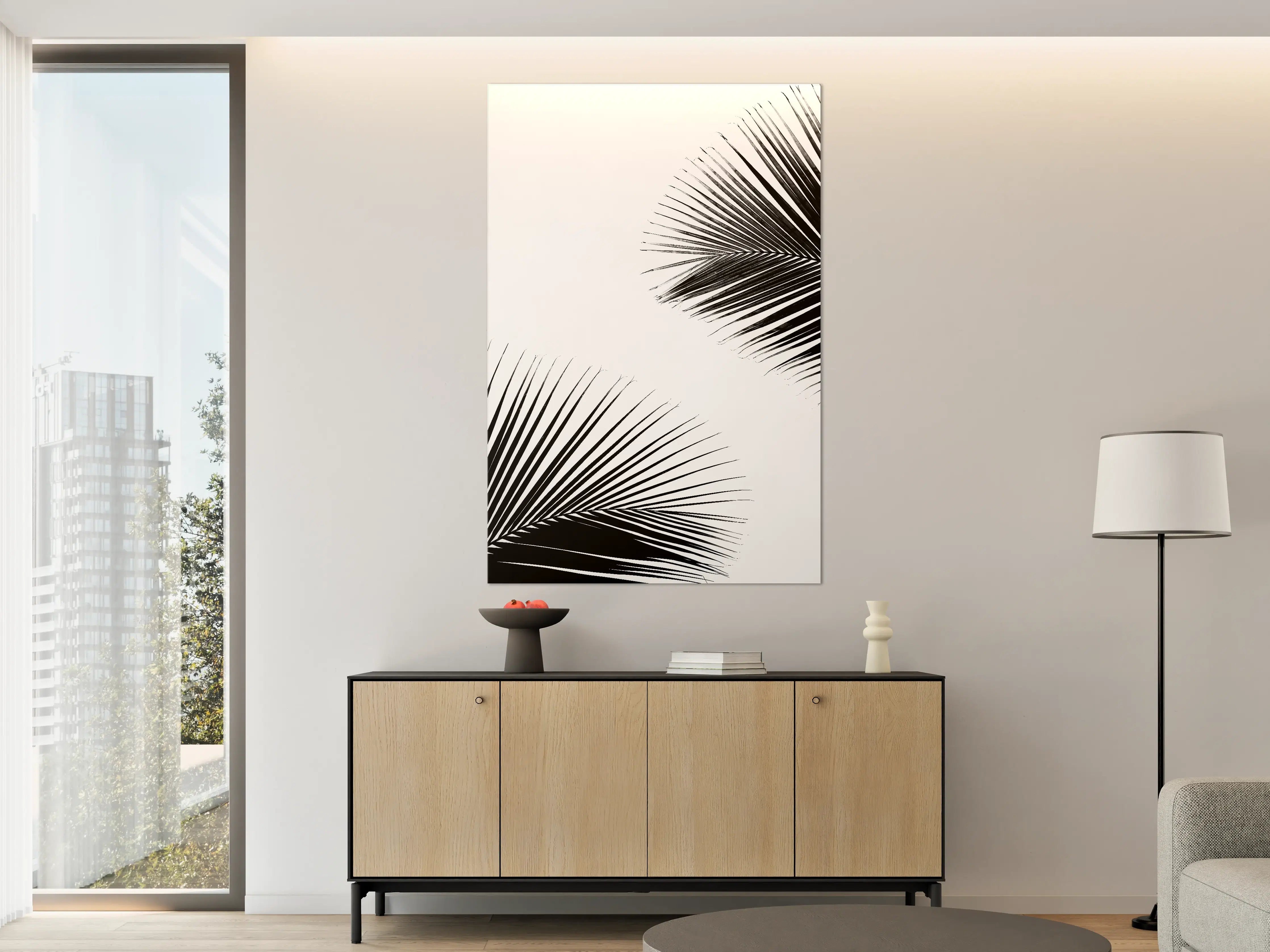 Große Wandbilder - Schwarz-Weiße Palmenblätter im minimalistischen Design