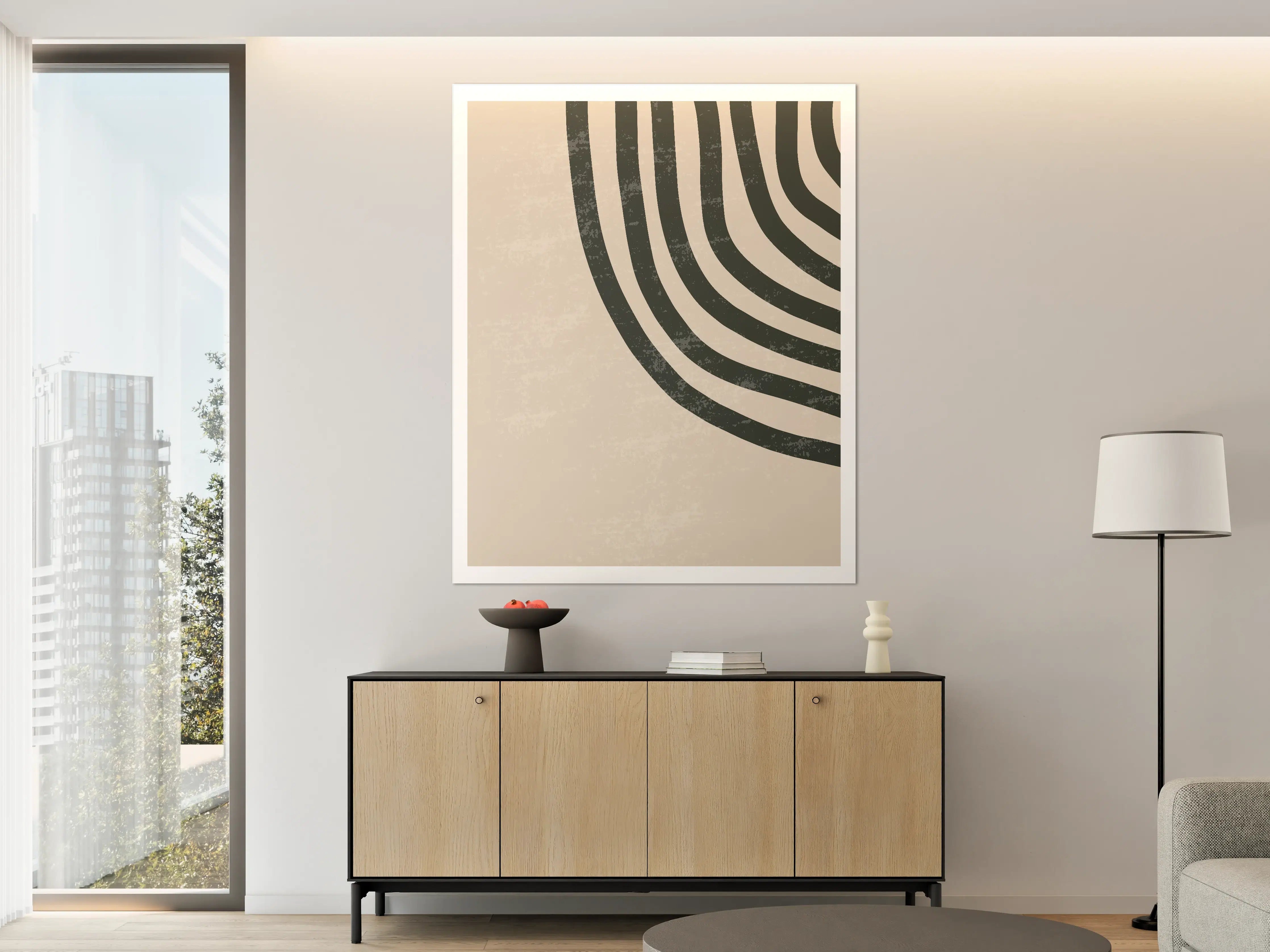 Große Wandbilder - Schwarz-Weiße abstrakte Linienmodernes Wandbild